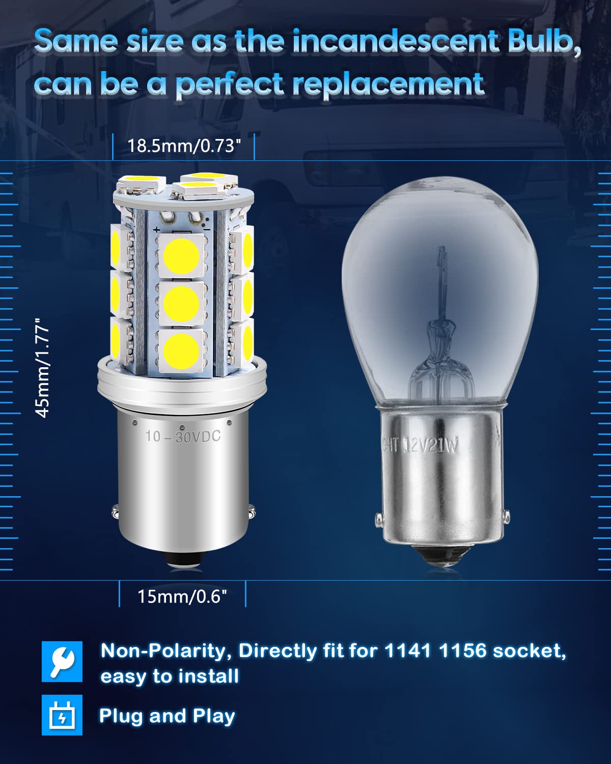 Qoope 1156 1141 Led Bulb Super Bright White 1073 7506 Ba15S 18Smd 5050 Replacement Bulbs For 10V-30V Ac/Dc Rv Camper Travel Trai