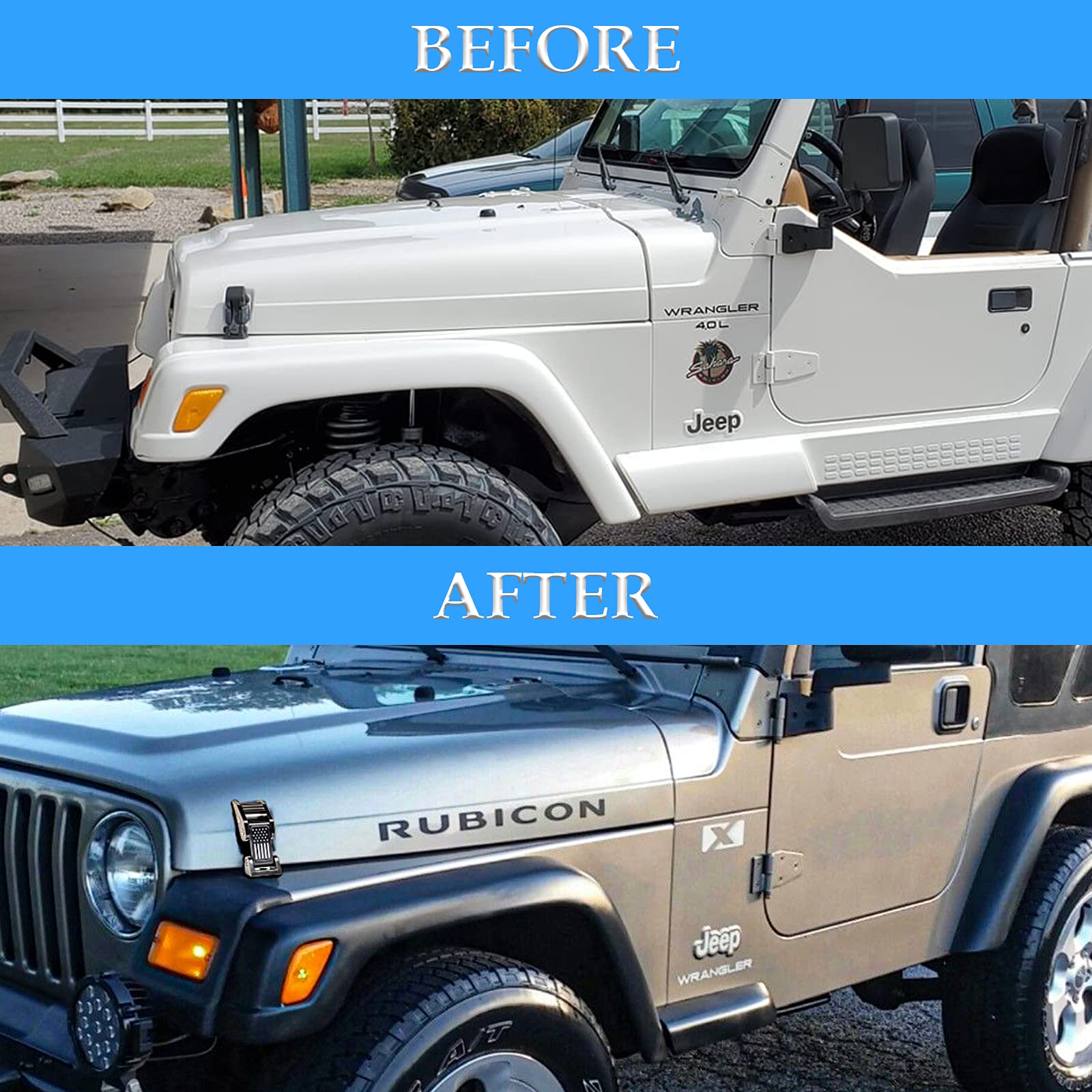 Buling TJ Hood Latches Improved Design Aluminum Hood Catch Latch kits Compatible with Jeep Wrangler TJ 1997-2006 (Texture Black