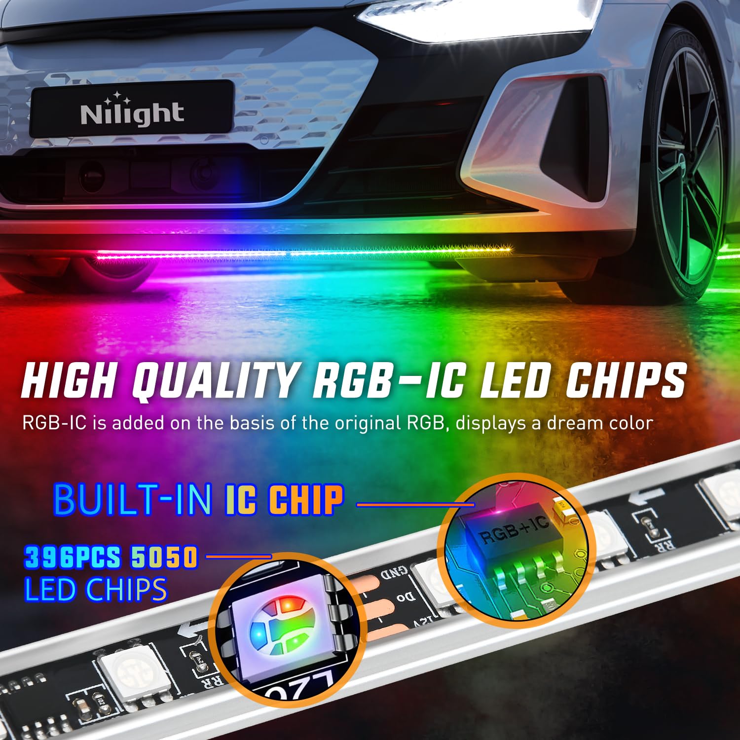 Nilight 8Pcs Aluminum Underglow Neon Accent Strip Lights 396 Leds Dream Color Door Assist Multi Modes Sound Active Function Musi