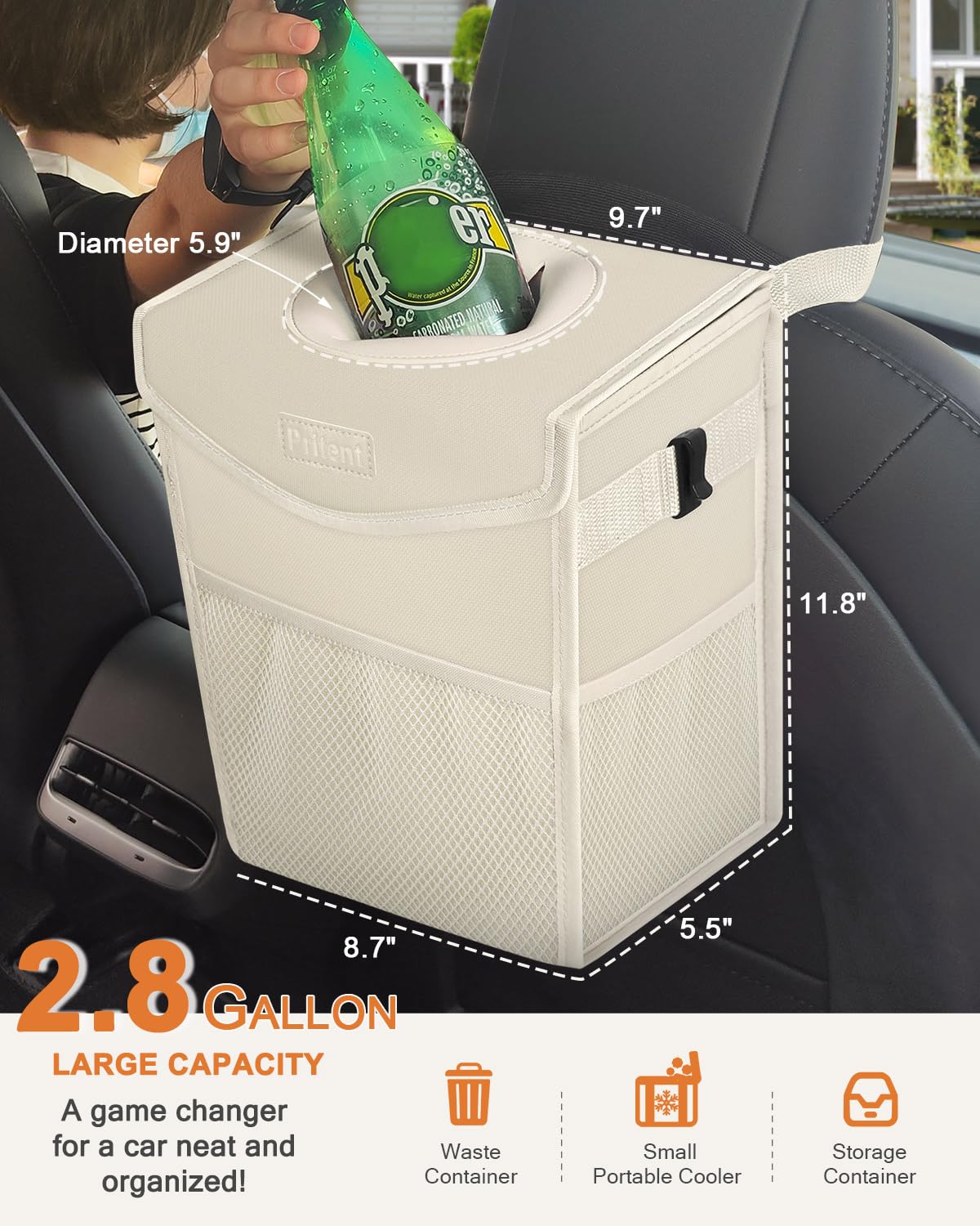 Car Trash Can With Lid, Cute Leakproof Car Trash Garbage Bag Hanging Vehicle Trash Bin Small Portable Automotive Garbage Cans Or