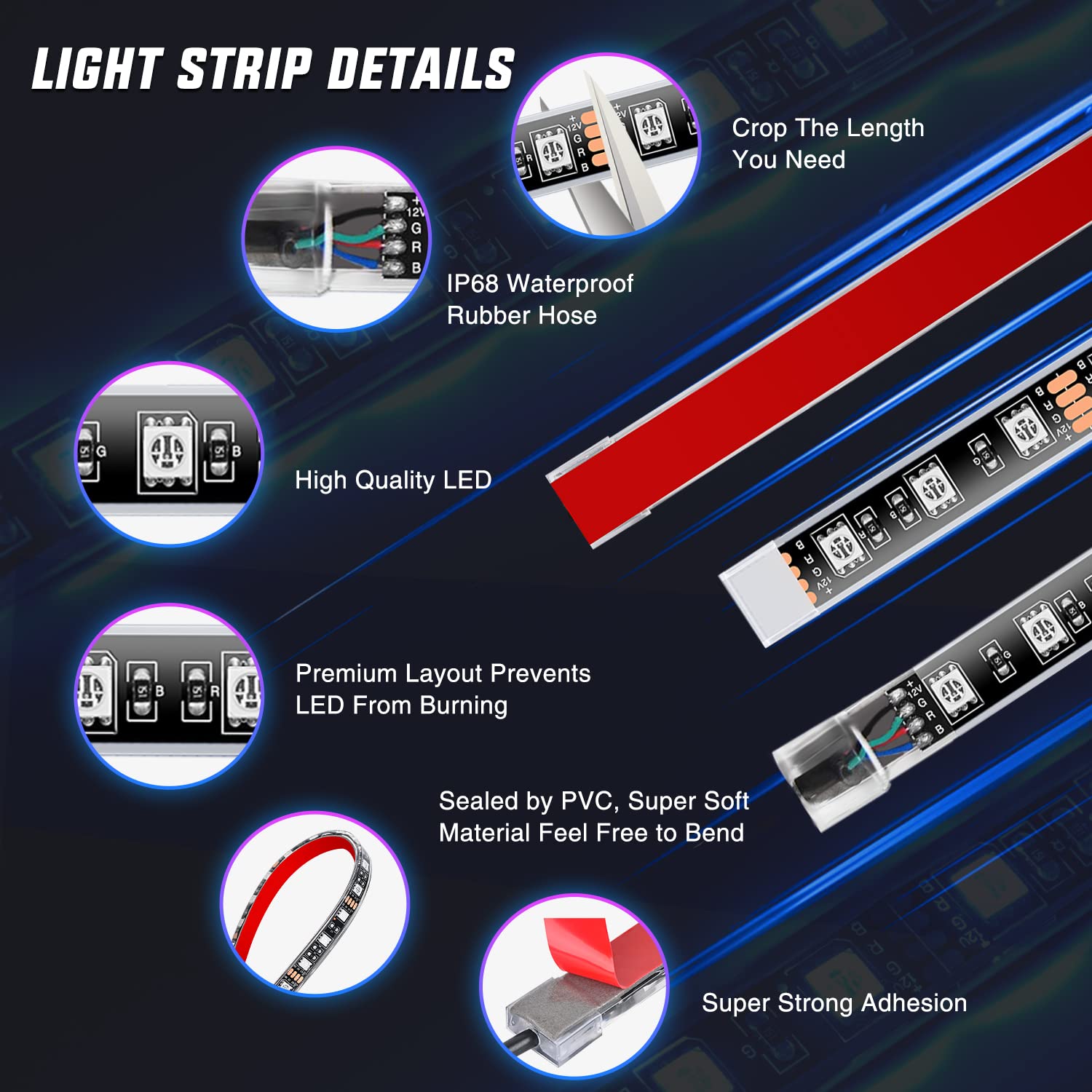 Nilight 12Pcs Motorcycle Rgb Led Light Kit Waterproof Multi Color Atmosphere Neon Accent App And Remote Control Underbody Strips