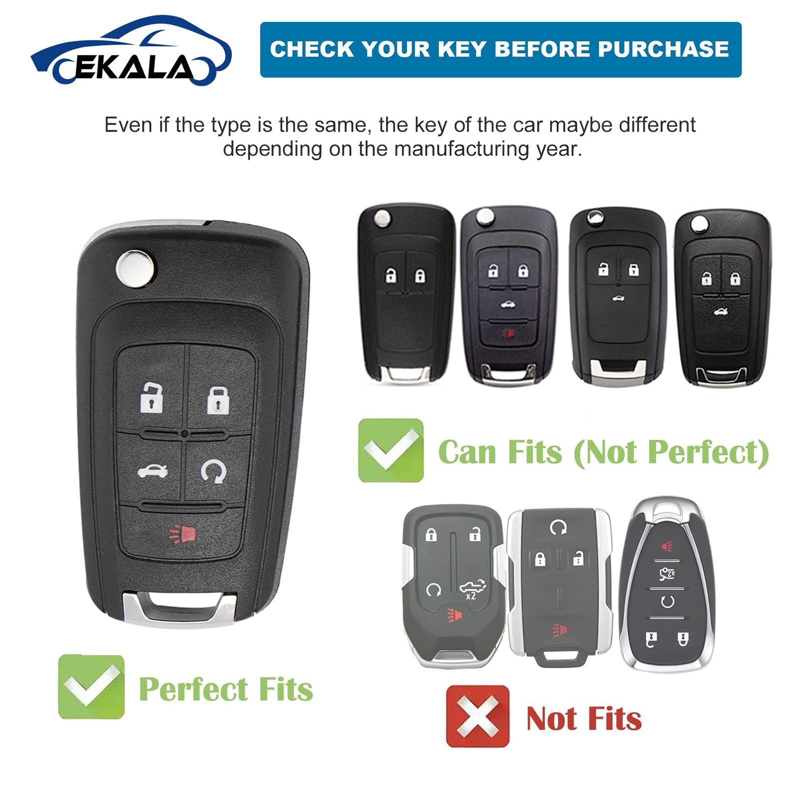 EKALA for GMC Buick Key Fob Cover Case with Keychain, Soft TPU Key Case Shell Fit for Chevy Cruze Camaro Malibu Equinox Impala B