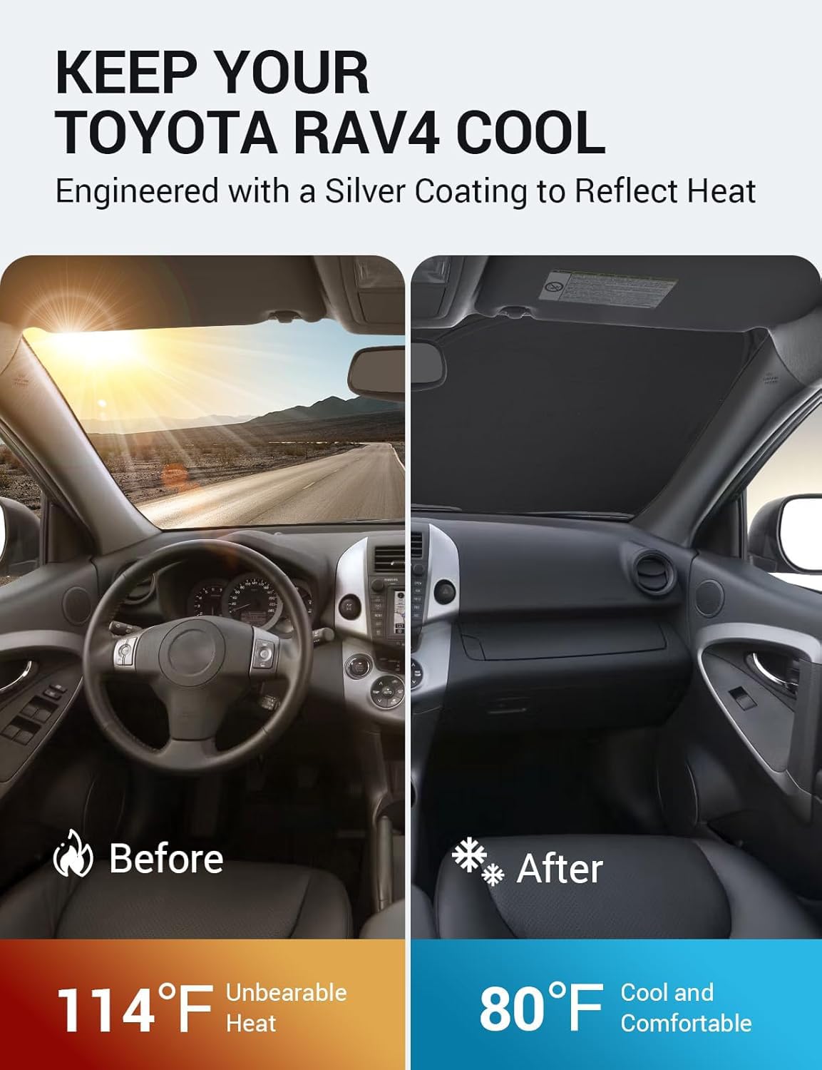 Proadsy Front Windshield Sun Shade Foldable Sunshade Protector Custom Fit 2006-2012 Toyota Rav4 Suv Crossover, Le Xle Premium Li