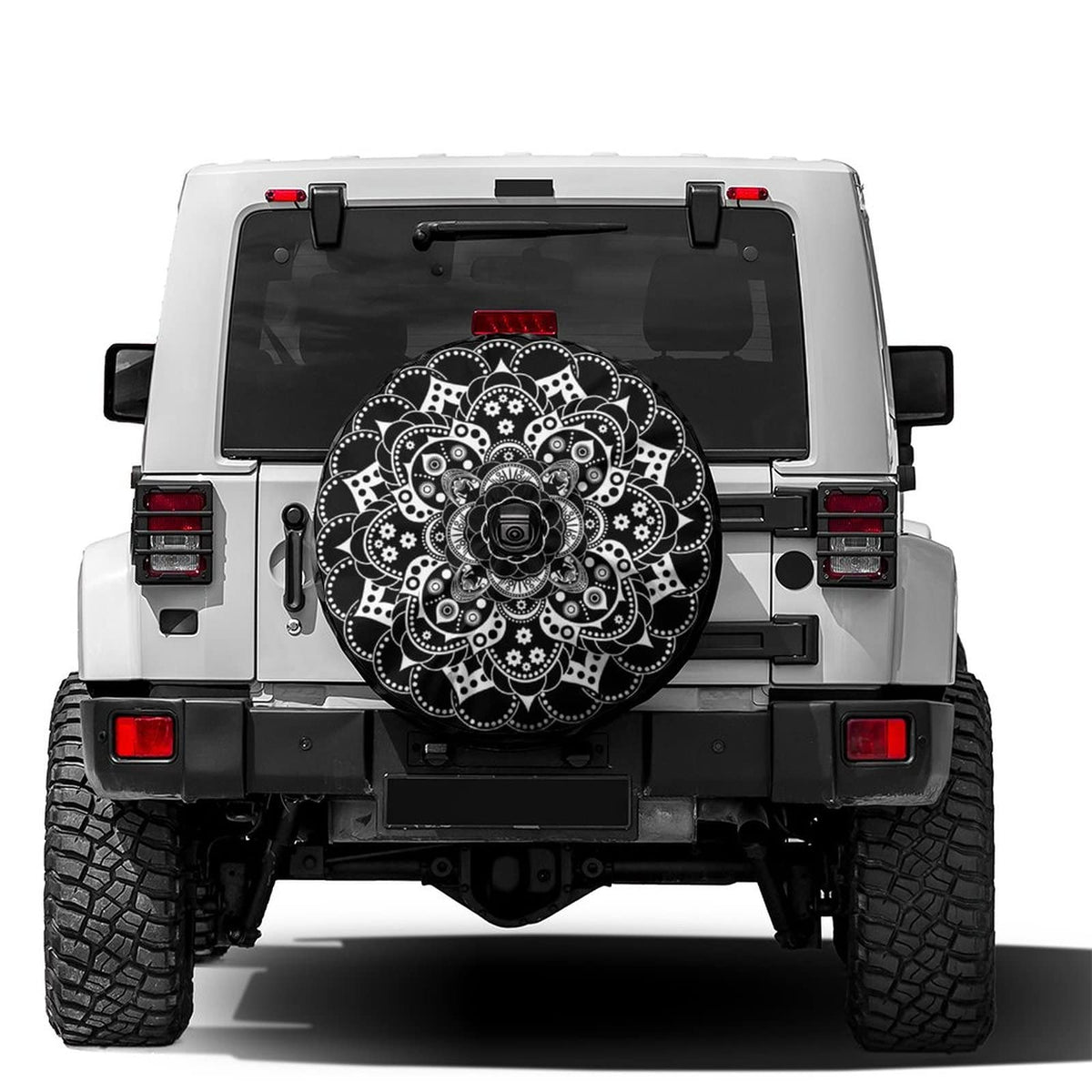 KiuLoam Tribal Ethnic Floral Mandala Spare Tire Cover with Backup Camera Hole Universal Sunscreen Waterproof Wheel Covers for Tr