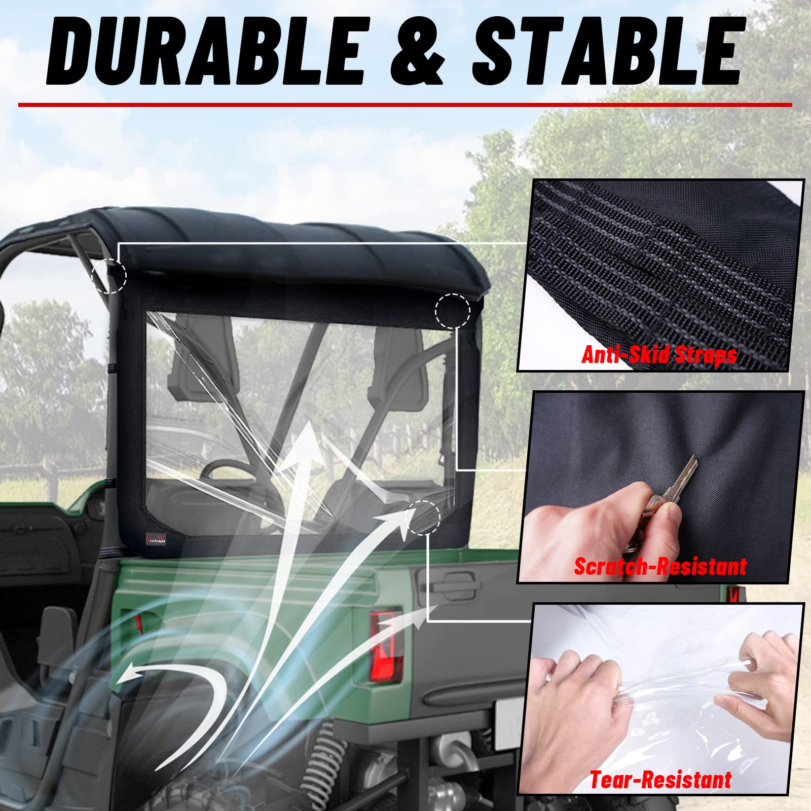 Rhino UTV Rear Windshield - StarknightMT Soft Back Window With Zipper Compatible With Rhino 450 660 700 Massimo MSU500 Hisun 500