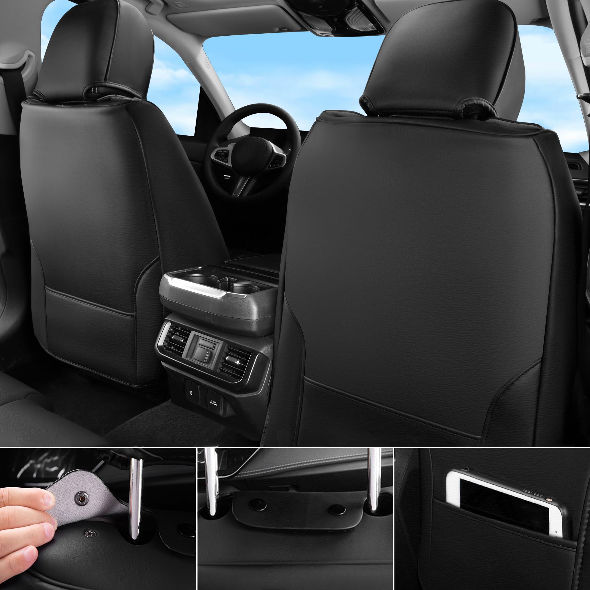 Car Pass Nappa Leather Car Seat Covers Cushioned, Waterproof Leatherette Seat Covers Anti-Slip 5 Seats, Universal For Cars,Suv,P