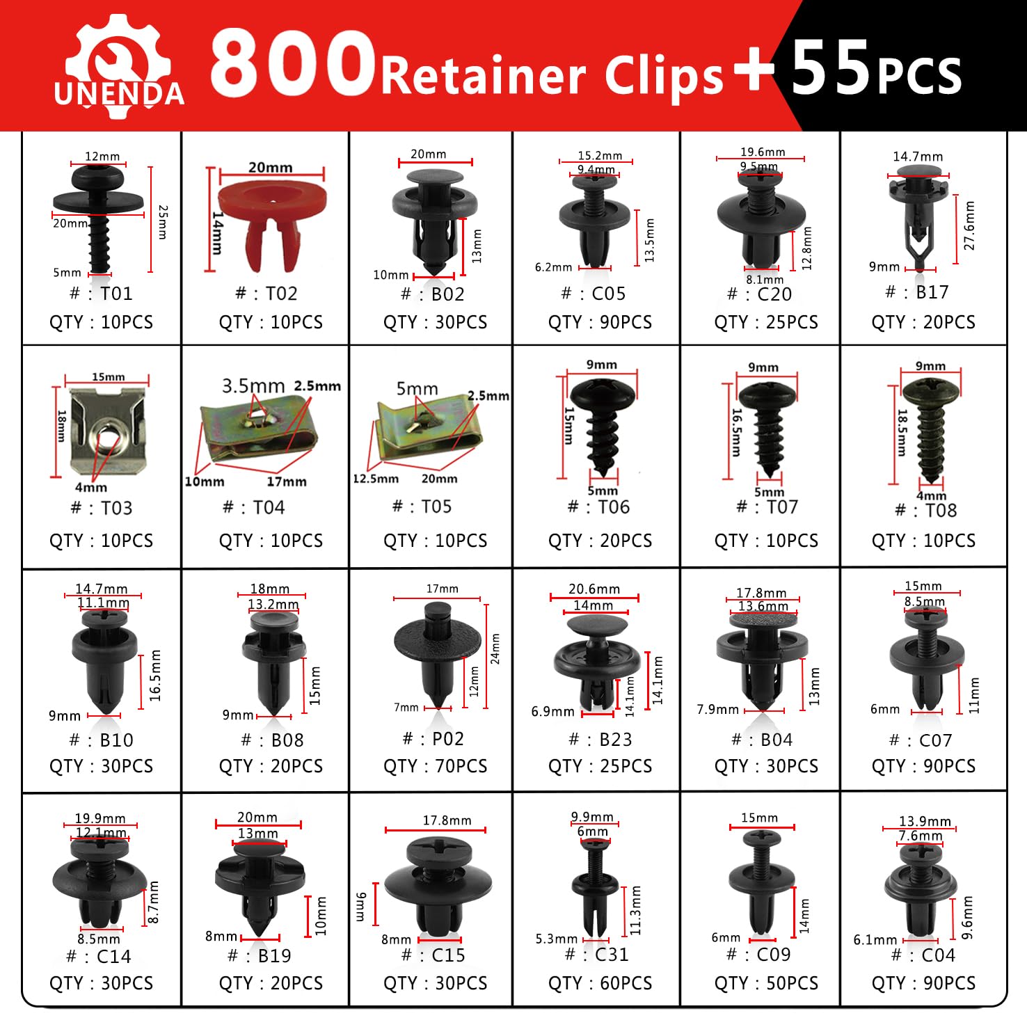 Car Push Retainer Clips 24 Most Popular Sizes Fasteners 855 Pcs Automotive Plastic Clips Auto Push Pin Rivets Set With 10 Cable
