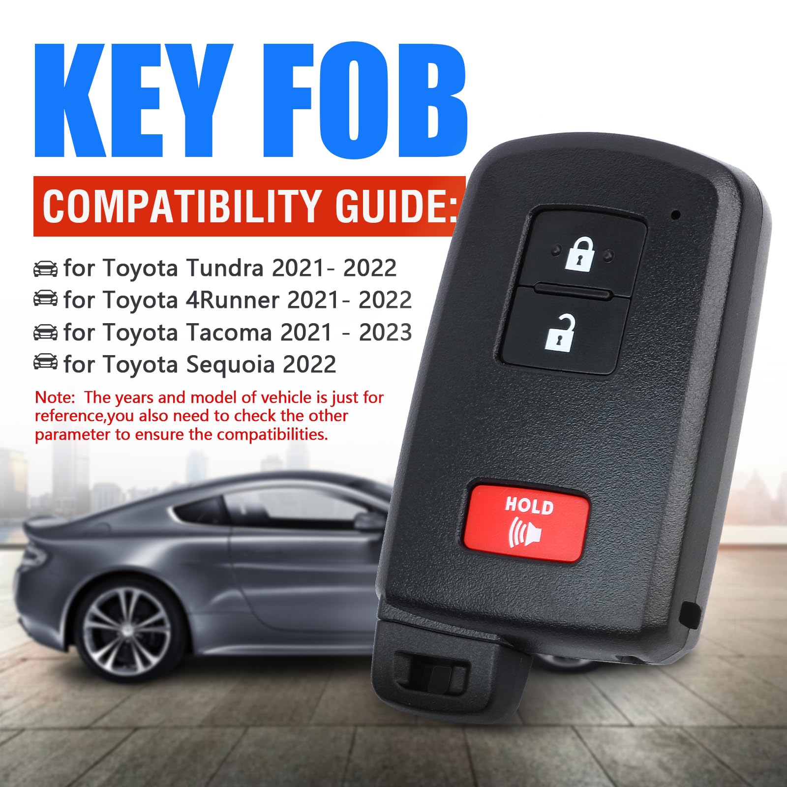 Keymall Car Smart Remote Key Fob Replacement for Toyota Tacoma Tundra 4Runner Sequqia 2021 2022 (FCC ID:HYQ14FBB P/N: 89904-3506