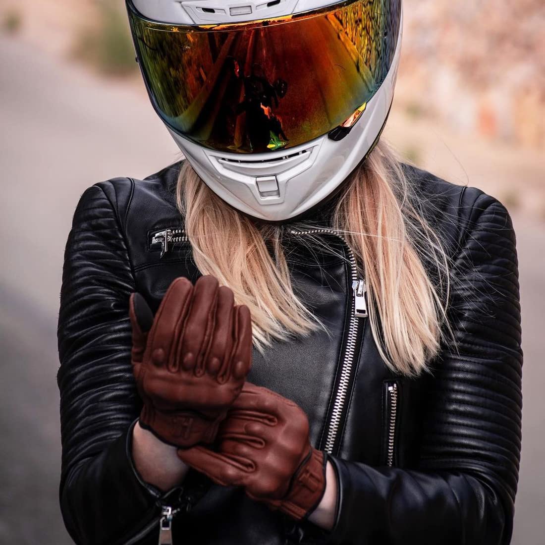 Harssidanzar Gloves Leather Motorcycle,Womens Motorcycle Gloves Riding Gloves Driving Glove For Women, Motorbike Gloves,Powersports Gloves Touchscreen Gl016,Saddle,Size Xl