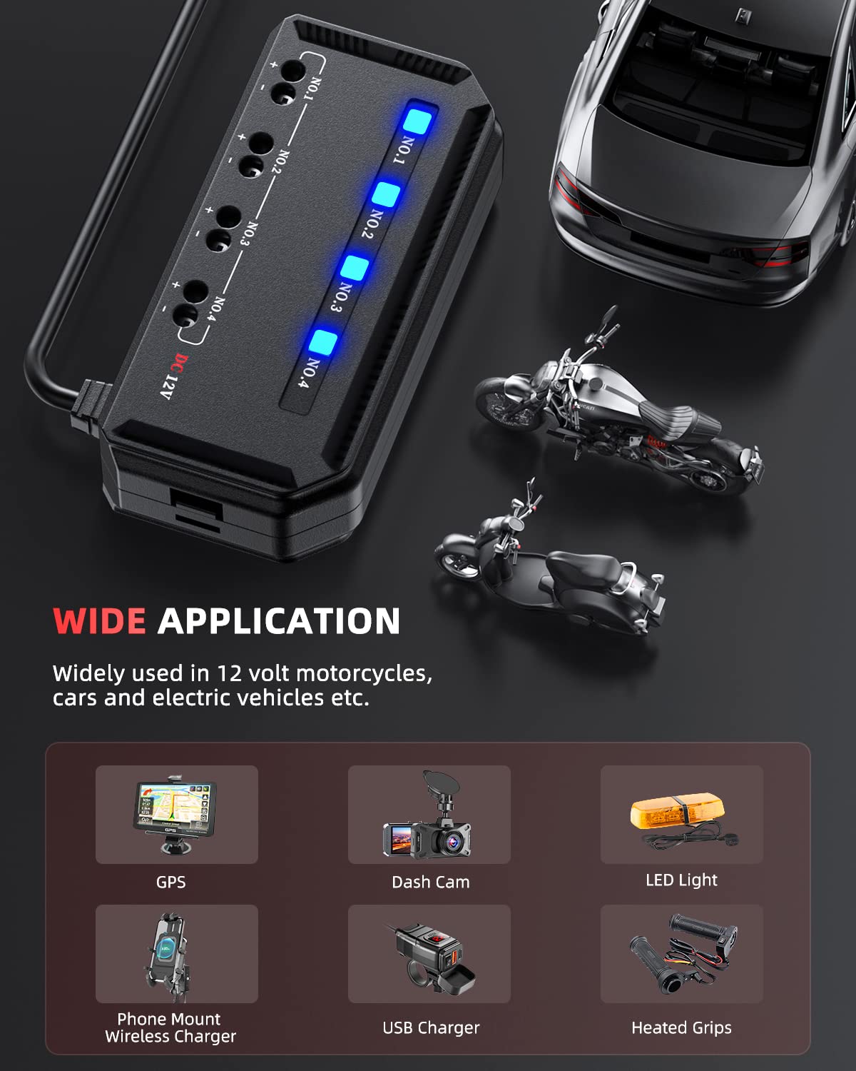 ELECTOP 12V Fuse Block Kit - 20A Automotive Fuse & Relay Box with 4 Circuits, Low Profile Mini Blade Holder for 12 Volt Vehicles