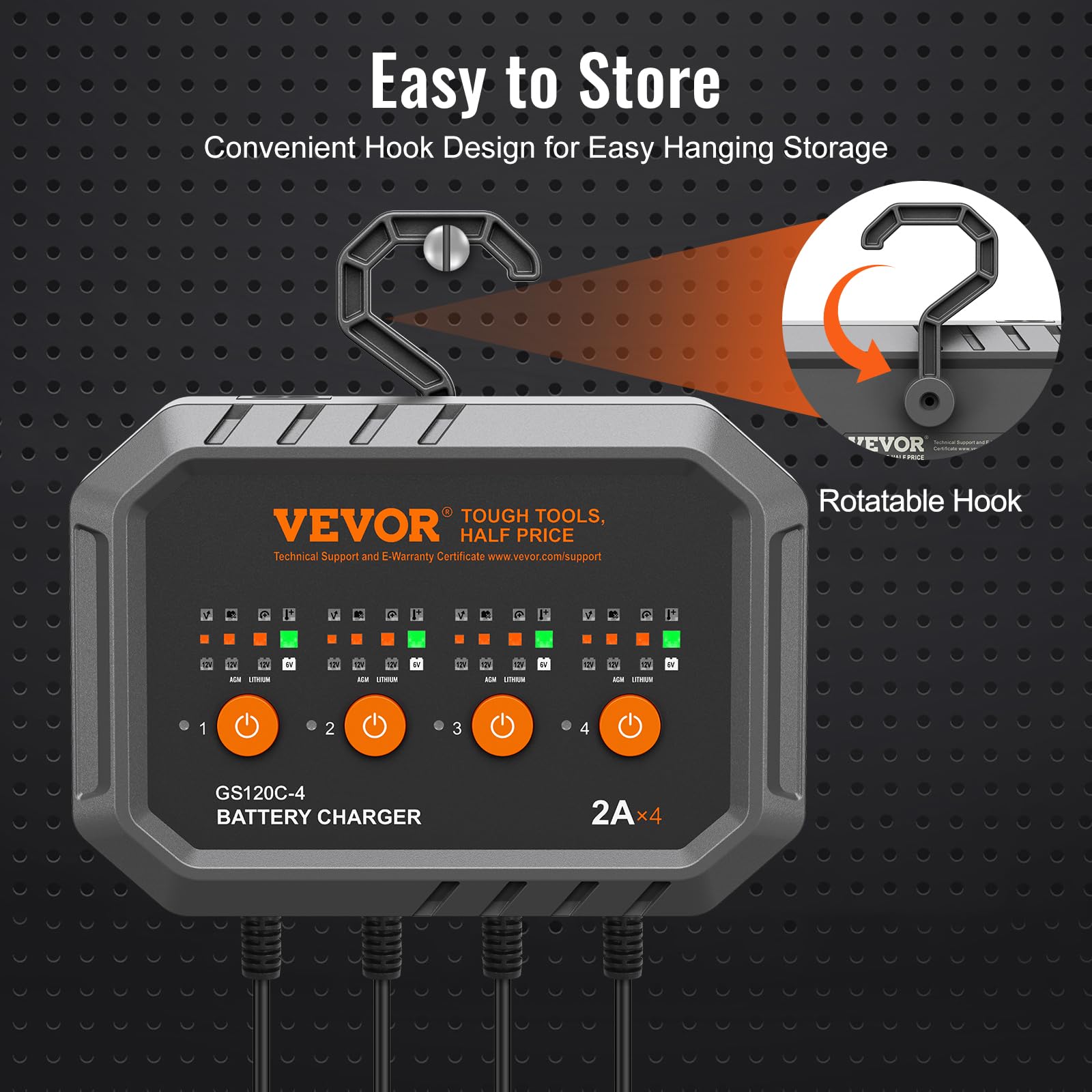 VEVOR Smart Battery Charger, 2A x 4, LiFePO4 Lead-Acid (AGM/Gel/SLA) Car Battery Charger, Fully-Automatic Charger Maintainer for