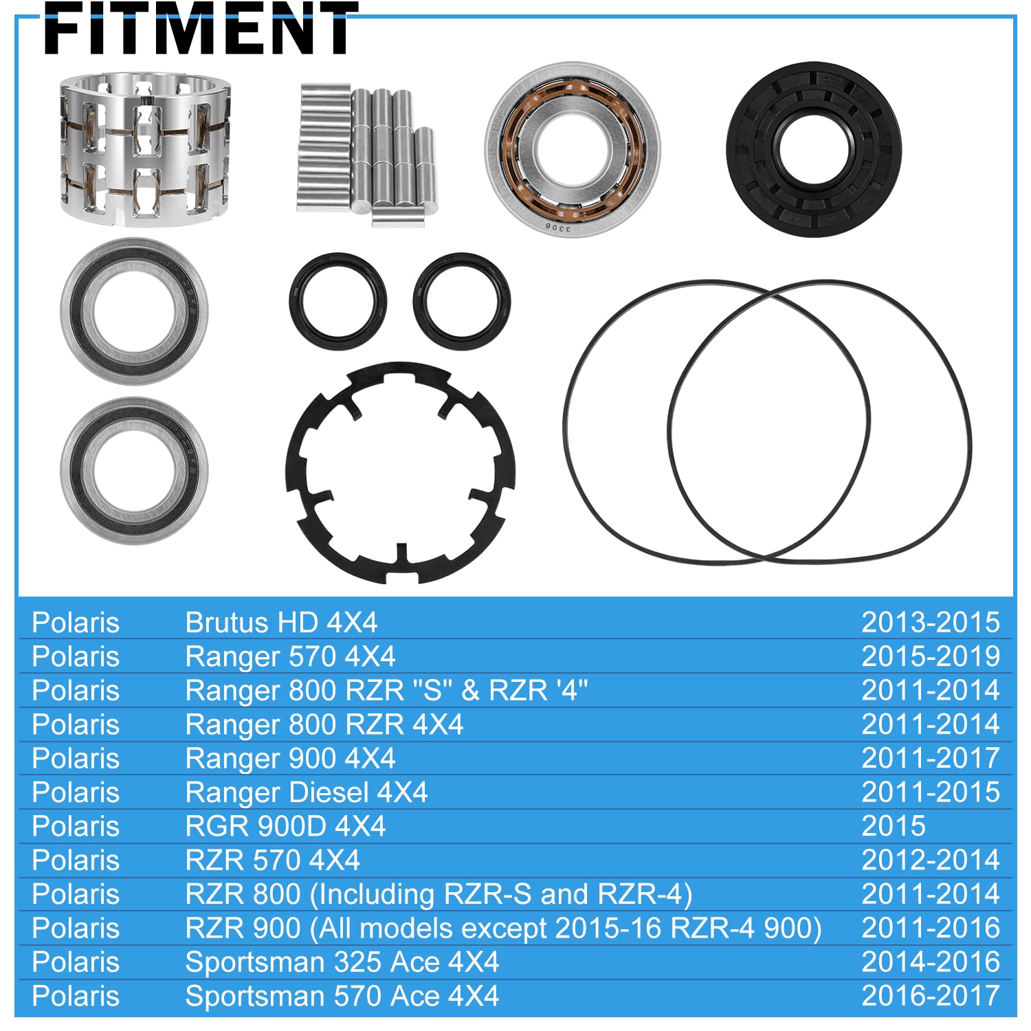 Yoursme Front Differential Rebuild Kit For Polaris Rzr 570/800/900 2011-2017: Aluminum Roll Cage, Steel Rollers, Bearing & Seal Kit
