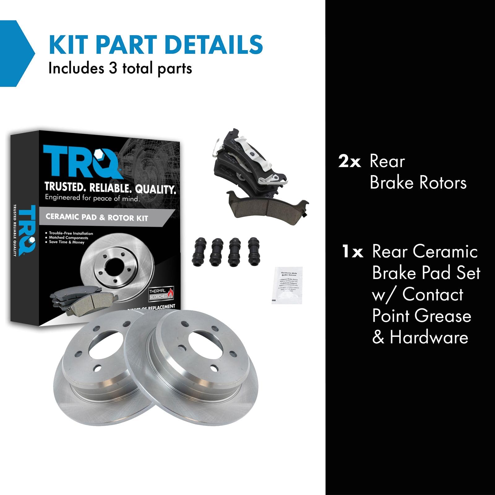 TRQ Rear Brake Pad & Rotor Kit Brake Pads Brake Rotor Ceramic Compatible with 1995-1998 Jeep Grand Cherokee