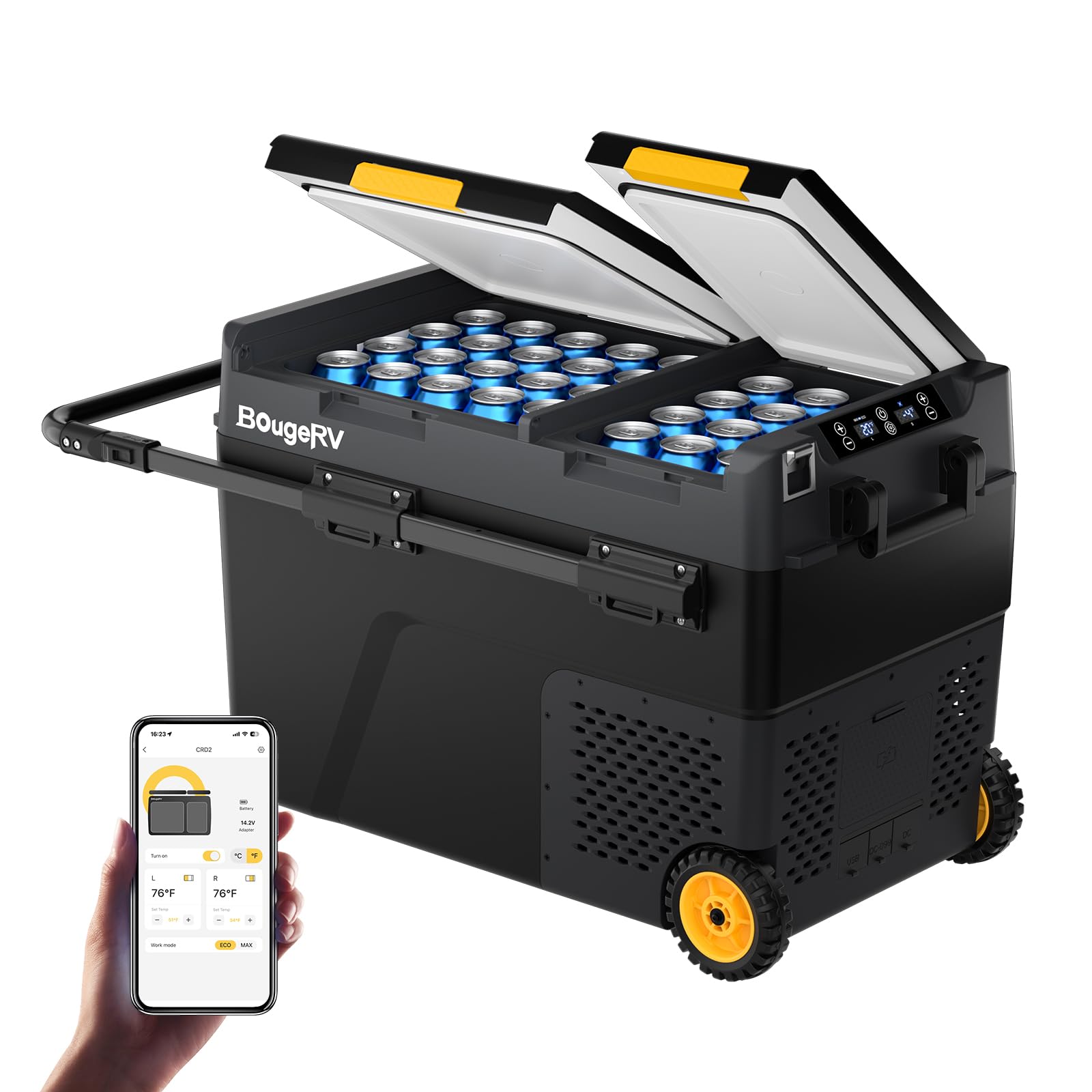 BougeRV 12 Volt Car Refrigerator, CRD2 52 Quart Portable Fridge Freezer with APP Control, -4? to 68? Dual Zone Compressor Electr