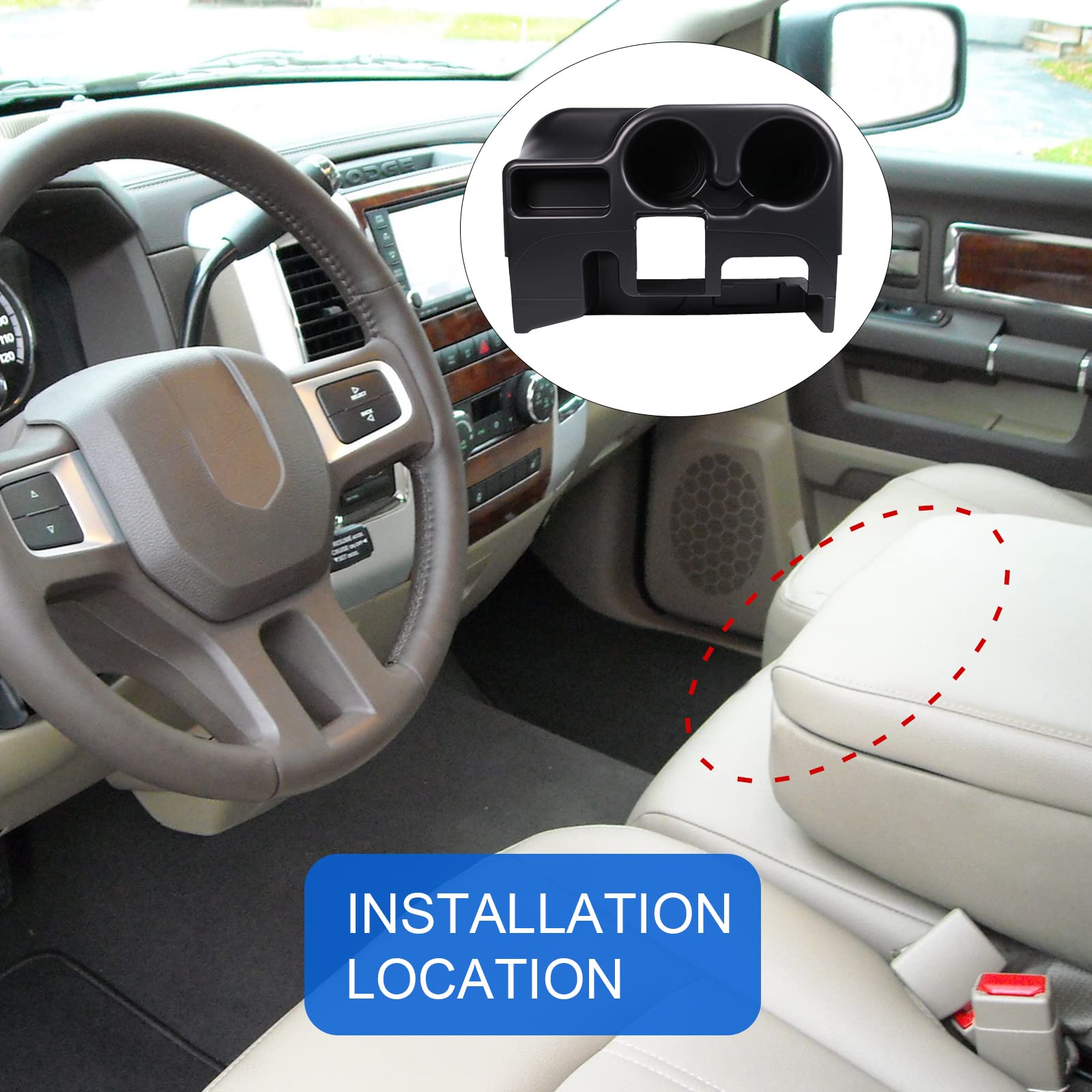 Dicmic Center Console Armrest Add-On Cup Holder For 2003-2012 Dodge Ram 1500 2500 3500