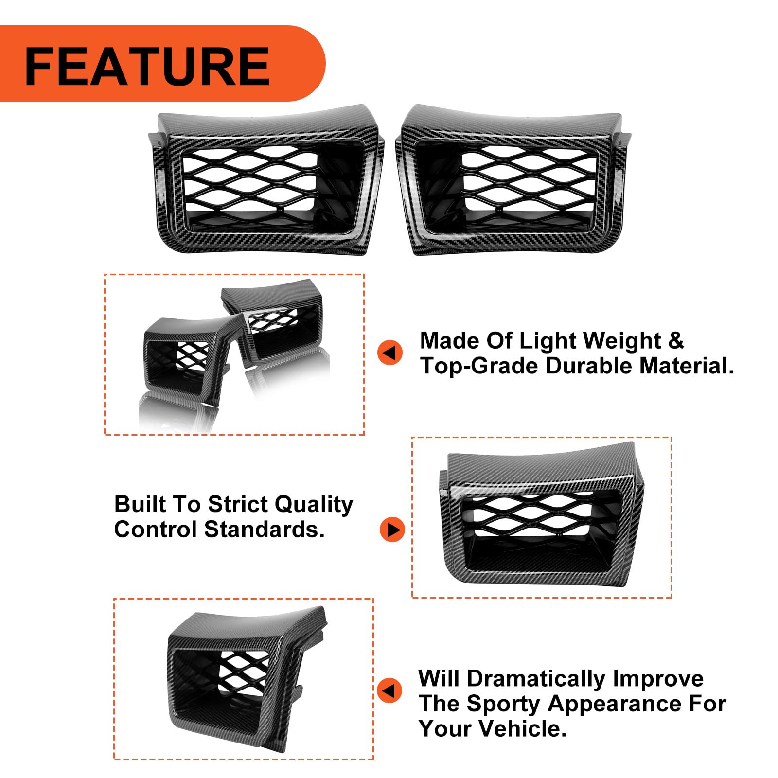 ECOTRIC Bumper Caliper Air Duct Set Compatible with 2003-2007 Chevrolet Silverado 1500 Pair Carbon Fiber Style Air Duct Vent Bez