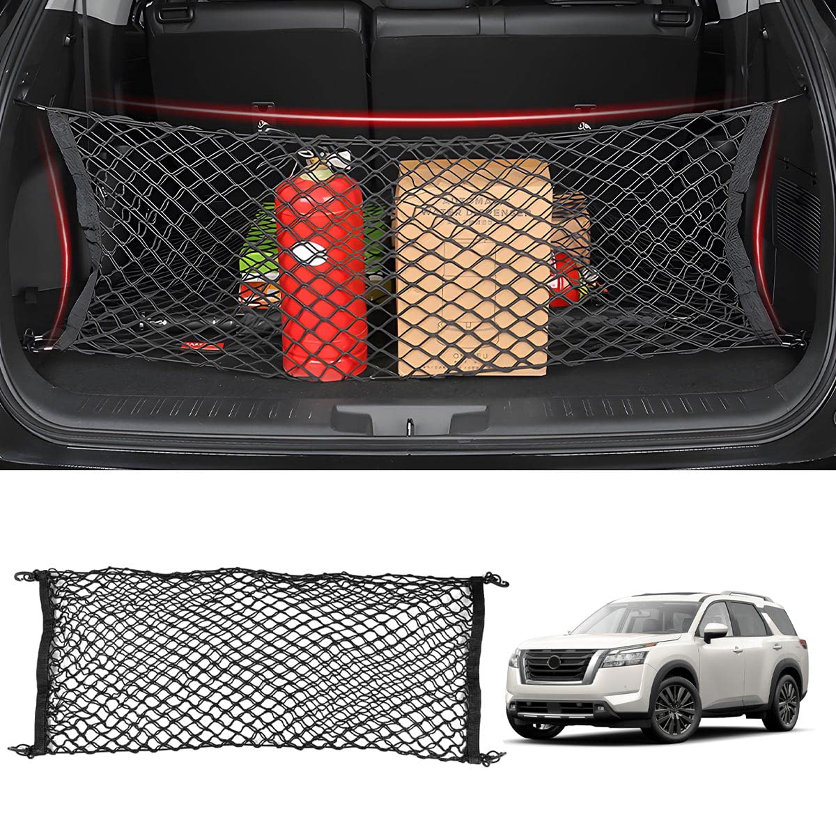 Karltys Envelope Style Cargo Net For Nissan Pathfinder 2022-2024 2025, Highly Elastic Pathfinder Rear Trunk Cargo Net, Heavy Dut