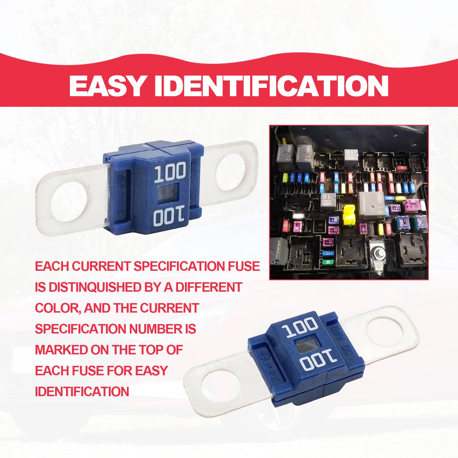 Pack of 3 AMI/Midi Fuse 100 Amp High Current Fuse Bolt-on Fuse, commonly Used in Cars, Trucks, Construction Vehicles, Agricultur