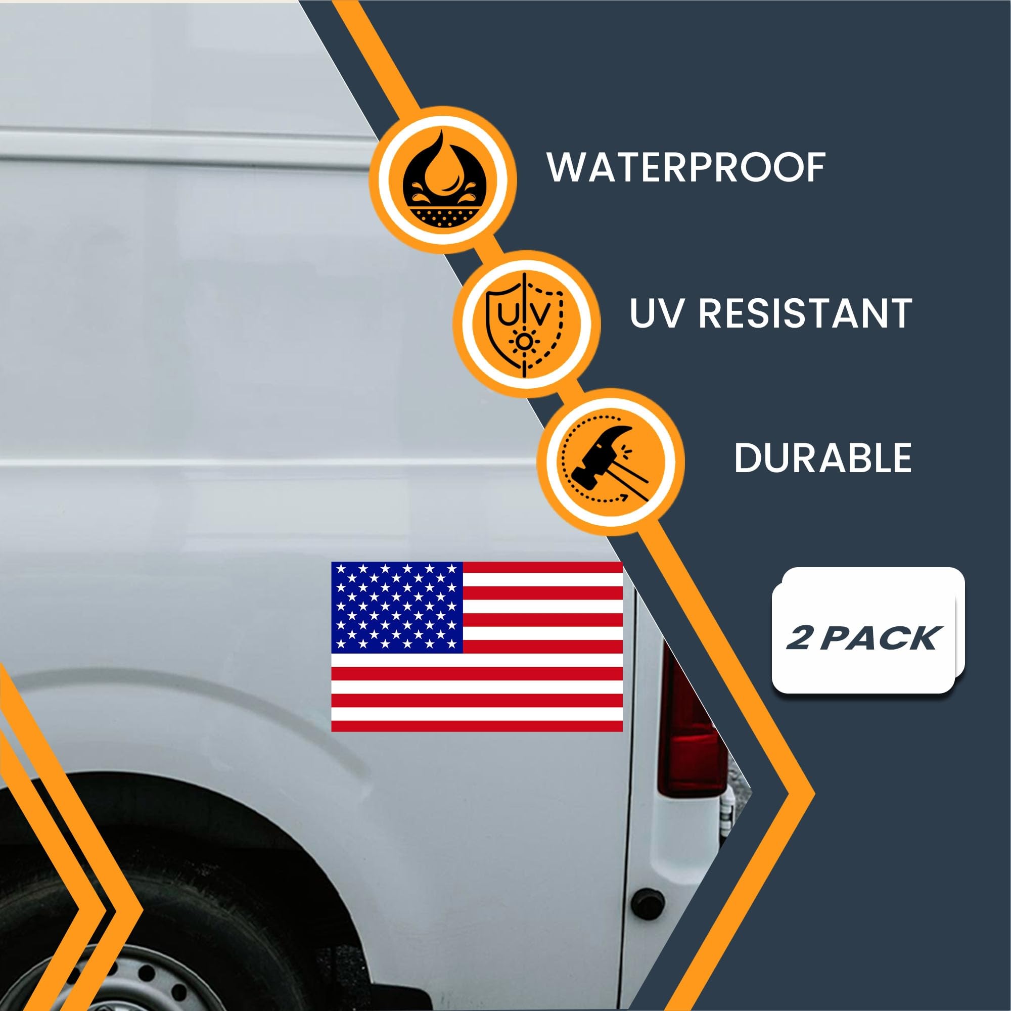 Magnet Me Up American Flag Magnet Decal, 7X12 Inches, 2 Pack, Red White And Blue, Heavy Duty Automotive Magnet For Car Truck Suv