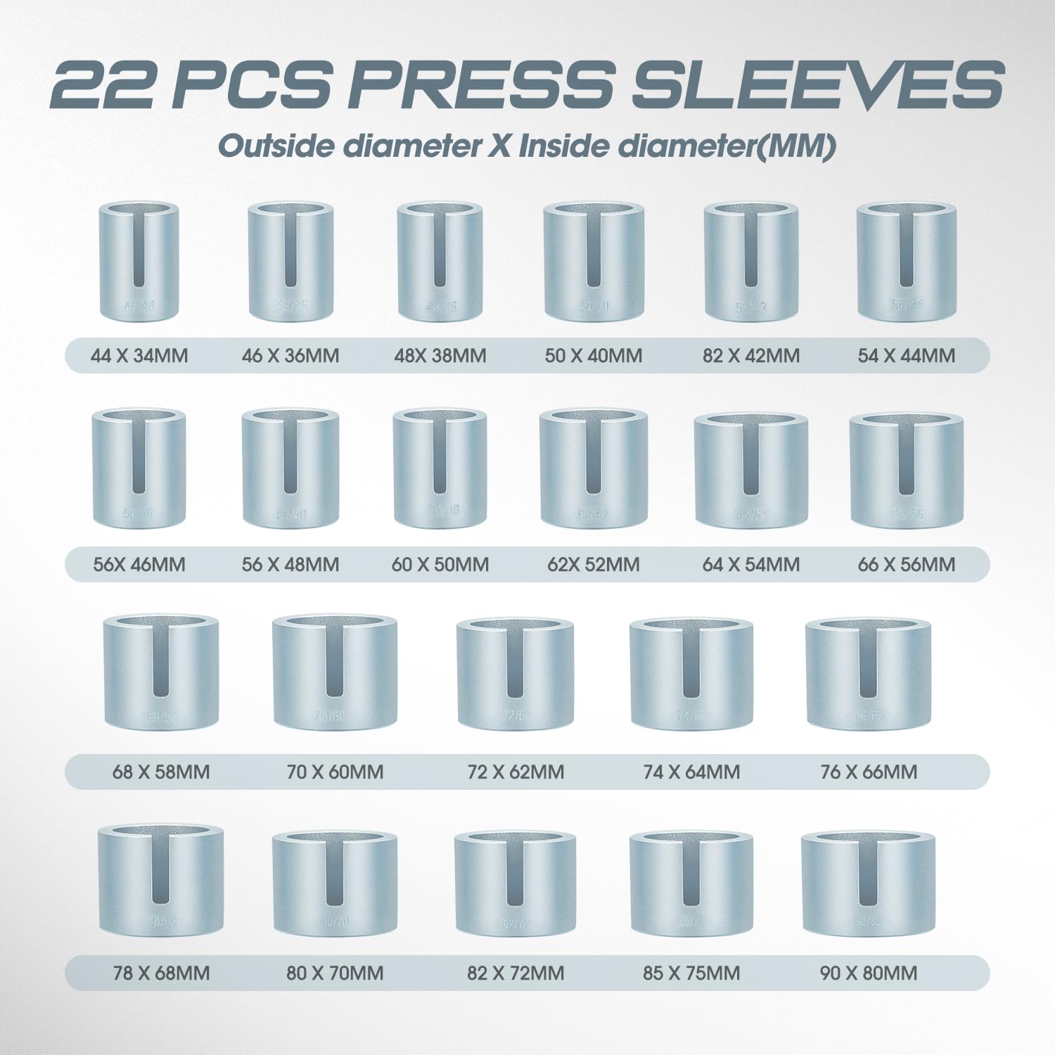 DNA MOTORING 27pcs Universal Press and Pull Sleeve Kit, Wheel Bearing/Suspension Bushing Removal Tool Set w/ 22 Adapters (34-80m