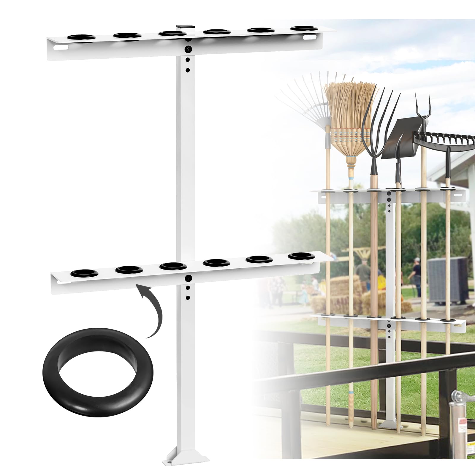 Fumingpal Trailer Tool Rack Shovel Holder - Rake Holder for Trailer Landscape Hand Tool Rack Trailer Rake Rack with 6 Tool Holes