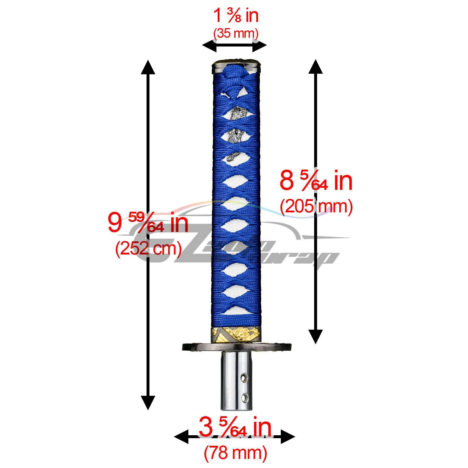 Ezautowrap 20Cm Blue White Shift Knob Samurai Sword Alloy Katana With Adapter Universal
