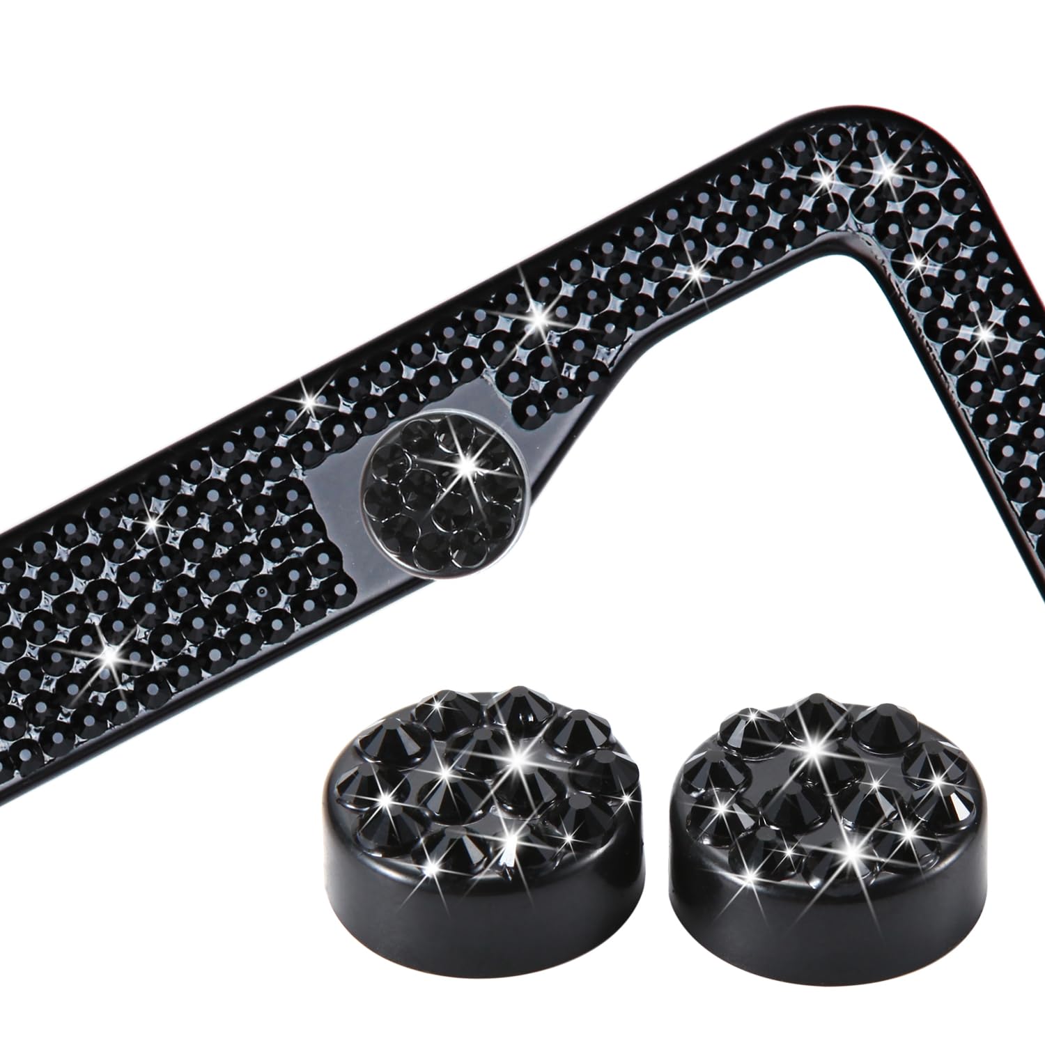 Tzarrot Black Bling License Plate Frame For Women Men, 2 Pack Black Rhinestone Diamond License Plate Frame, Glass Crystal Black