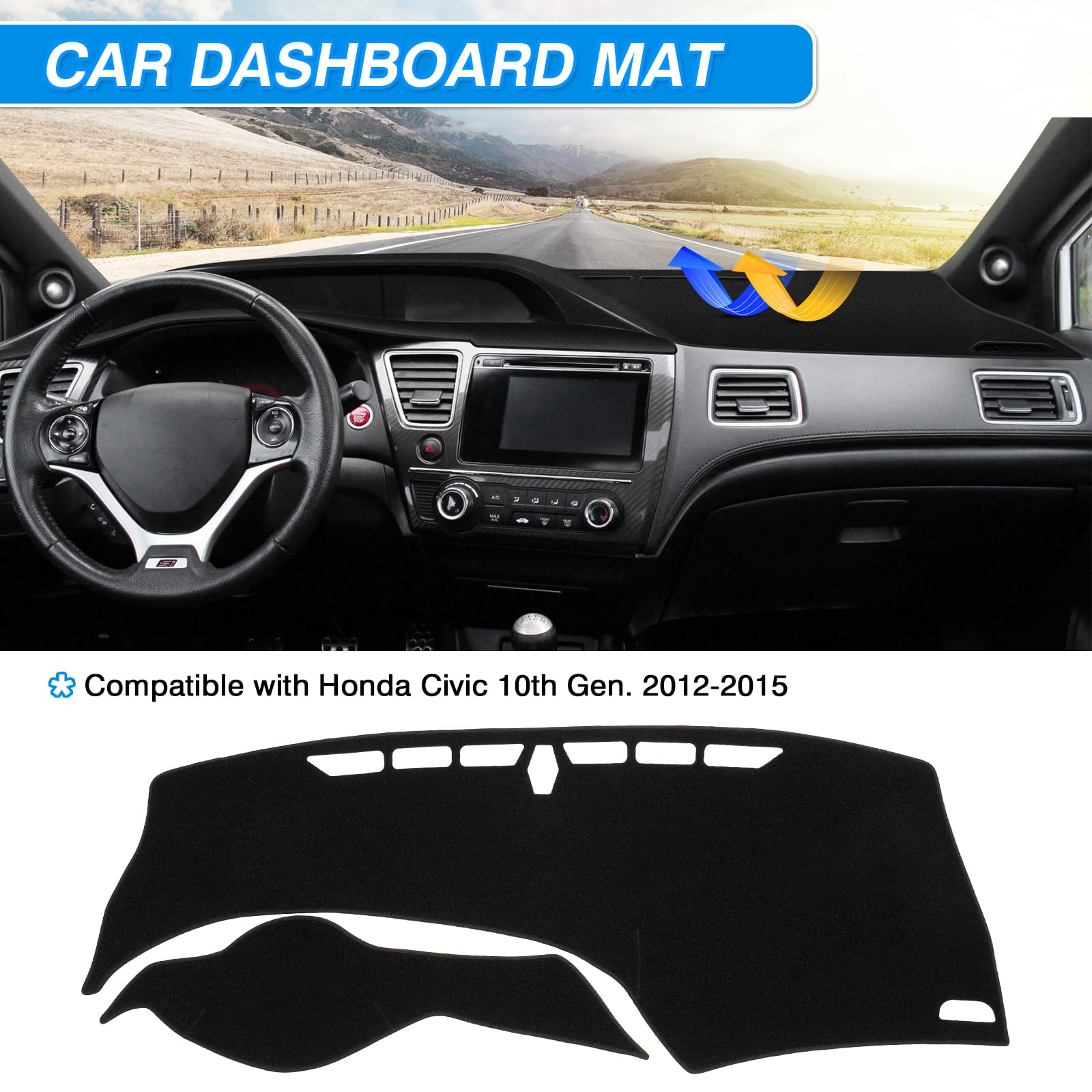Cartist Custom Fit for Dashboard Cover Honda Civic 2012 2013 2014 2015 Dash Board Cover Mat Non-Slip Pad Carpet Sunshield Protec