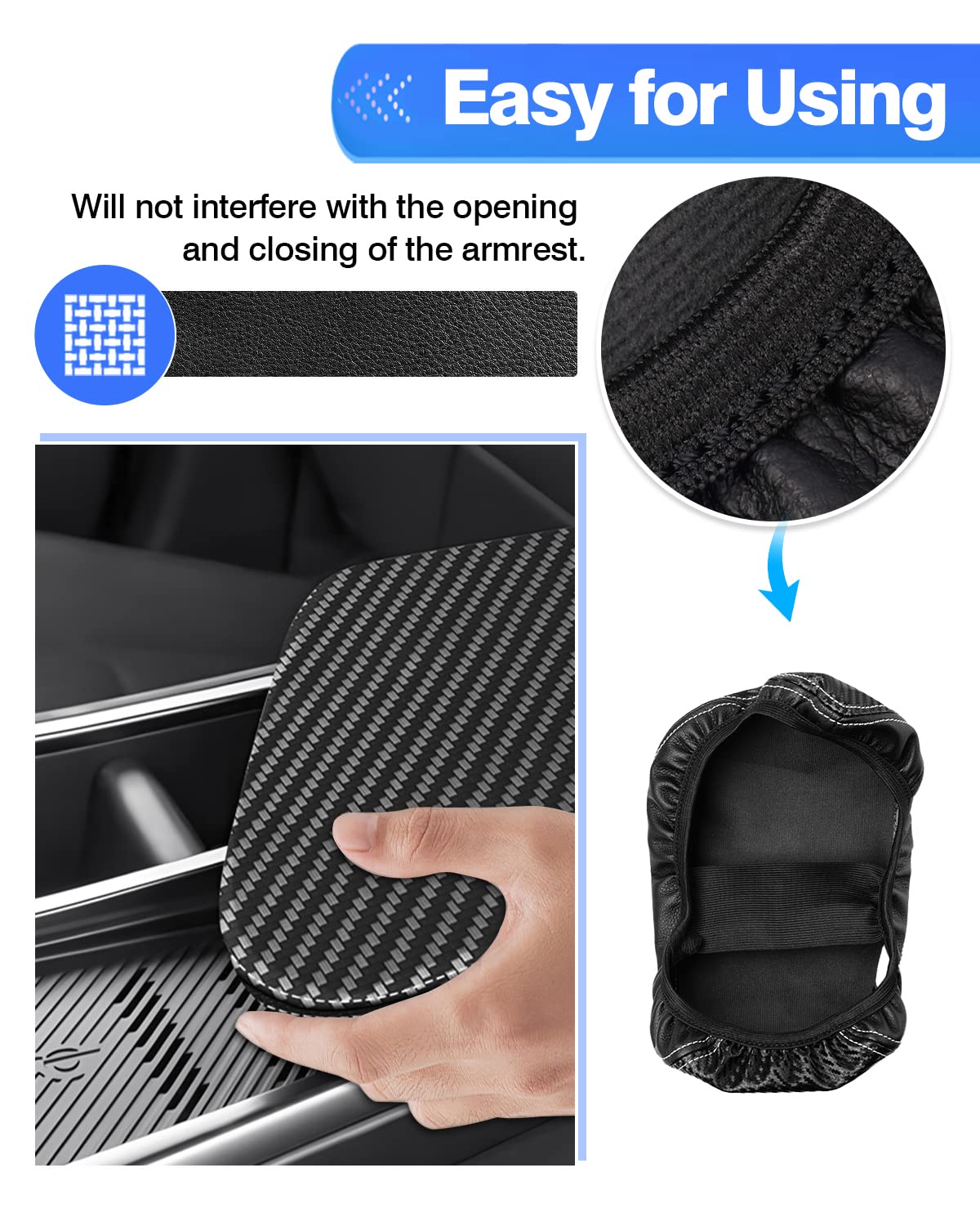 Autorder Center Console Cover For Kia Forte 2019-2024 Accessories Carbon Fiber Armrest Cover Anti-Scratch Middle Console Pad Leather Armrest Protector