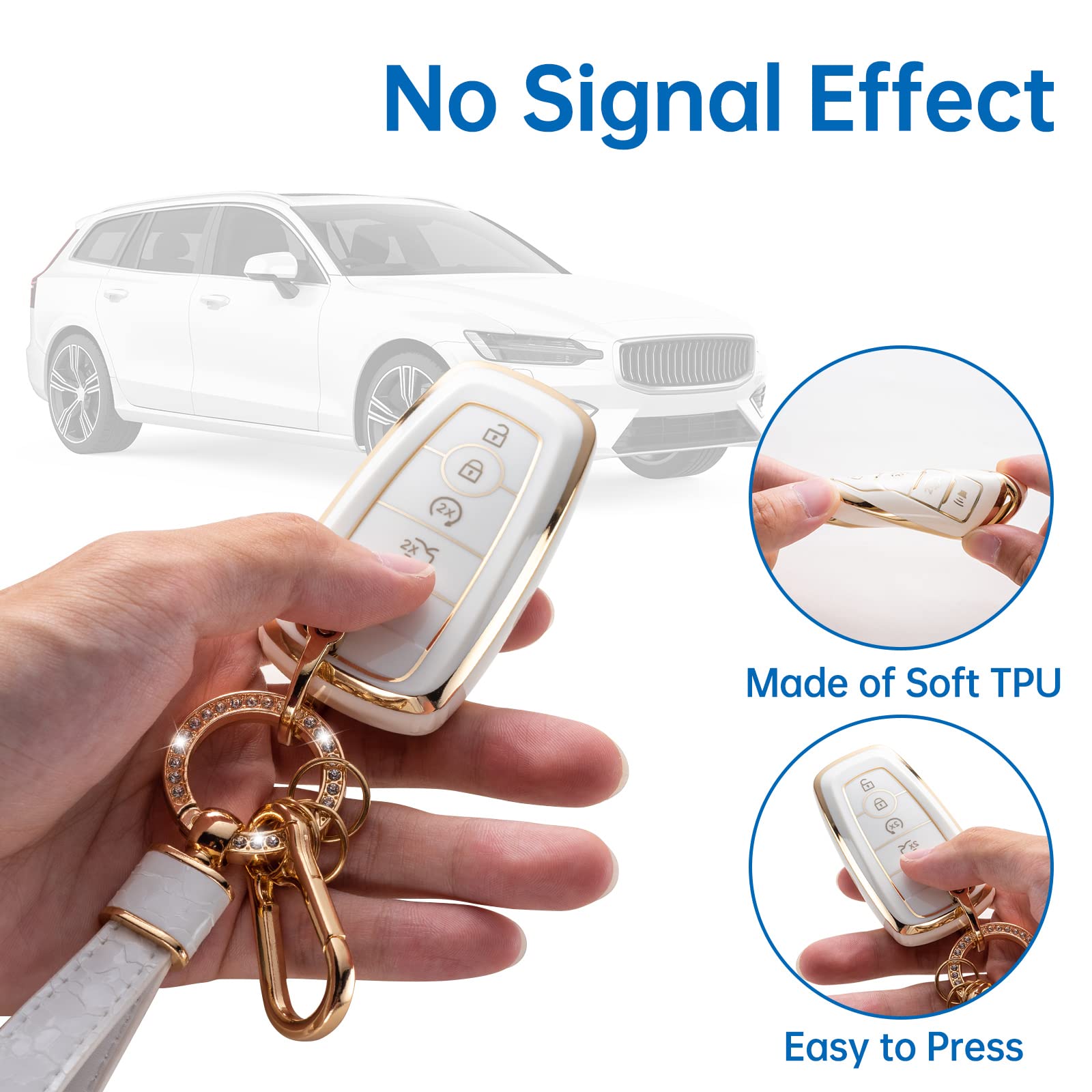 Cacarlike For Ford Key Fob Cover With Key Chain, Car Key Fob Case Compatible With Ford Edge Escape Expedition Explorer Fusion Mu