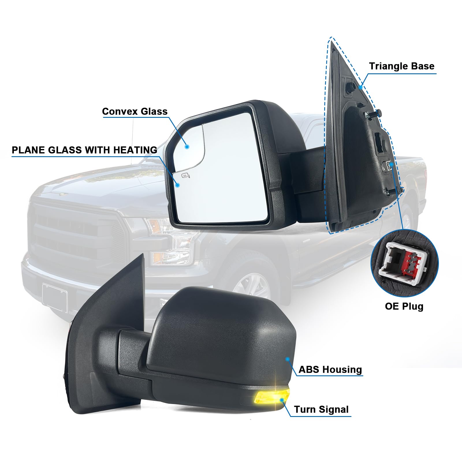 Lqito Left Driver Side Door Mirror with Blind Spot Glass Assembly Fits 2015-2020 Ford F150 With Turn Signal Light Power Heated (