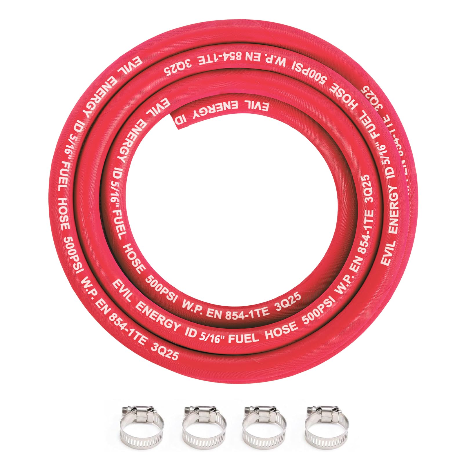 EVIL ENERGY 5/16 High Pressure Fuel Line Hose 10FT 500PSI E85 for Fuel Systems Engines NBR Rubber EN854-1TE Red