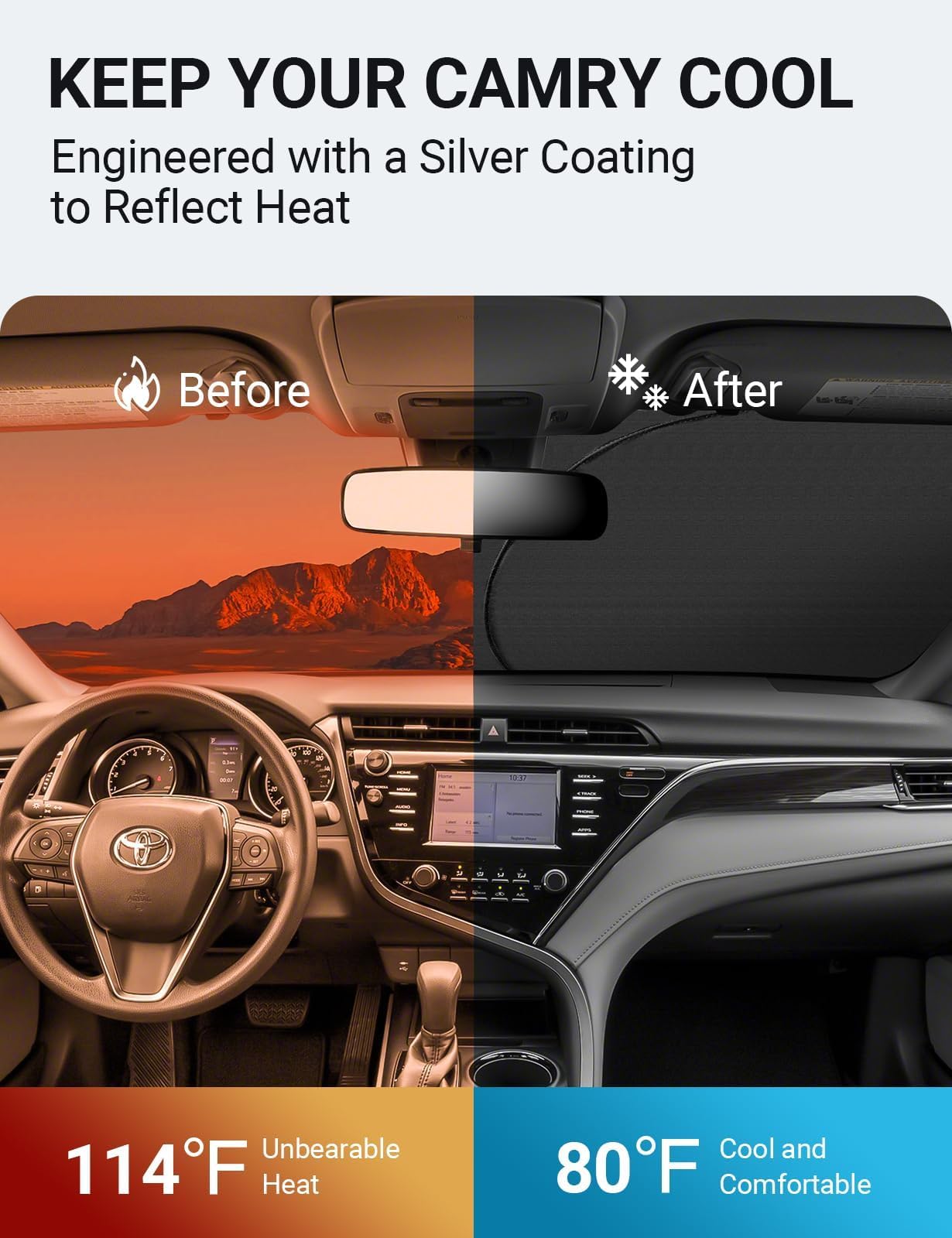 Proadsy Front Windshield Sun Shade Foldable Sunshade Protector Custom Fit 2018-2024 2025 Camry Le Xle Hybrid Se Xse Sedan Accessories 2025 Upgrade