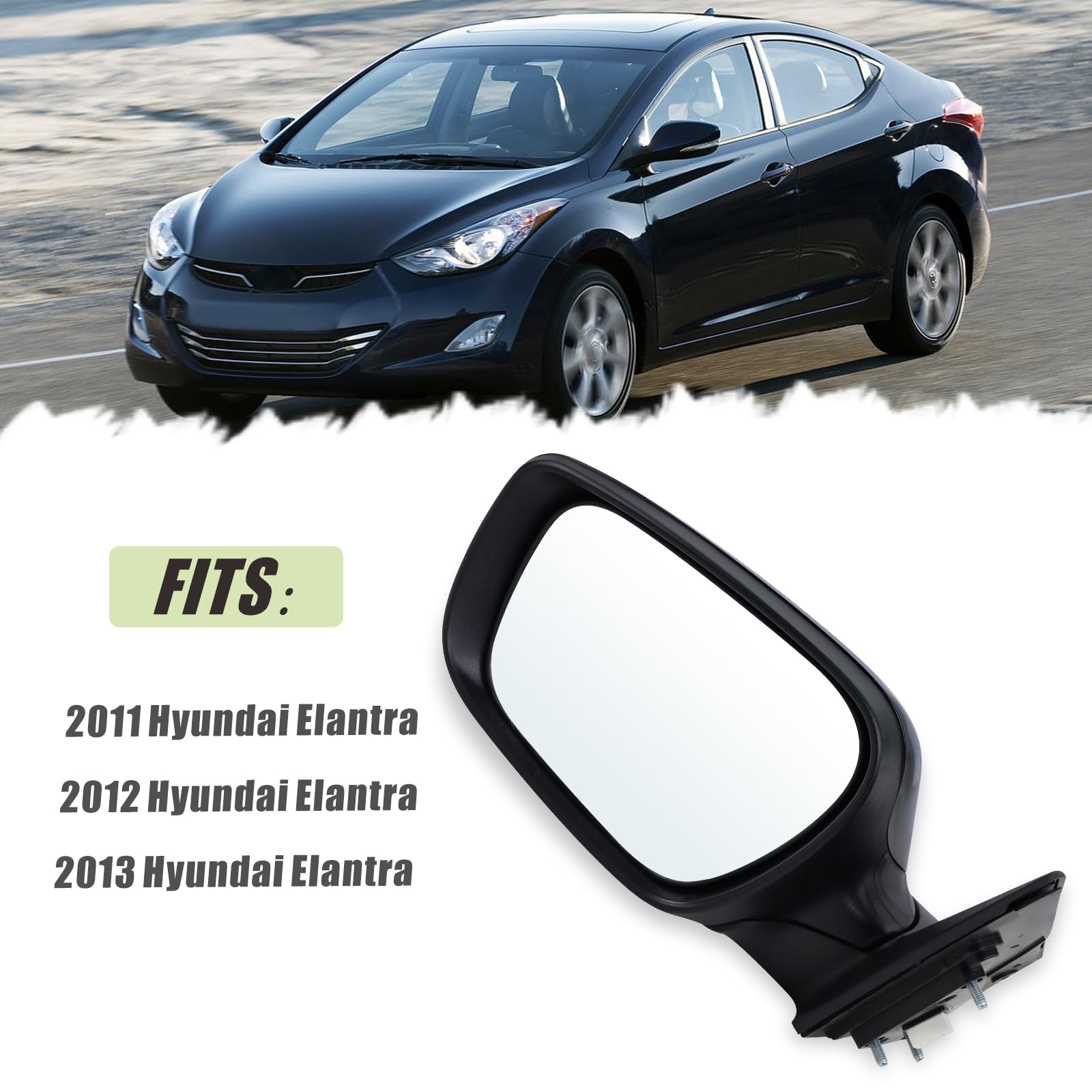 Lqito Left Driver Side Mirror Compatible With 2011 2012 2013 Hyundai Elantra With Manual Folding Power Glass Heated Turn Signal