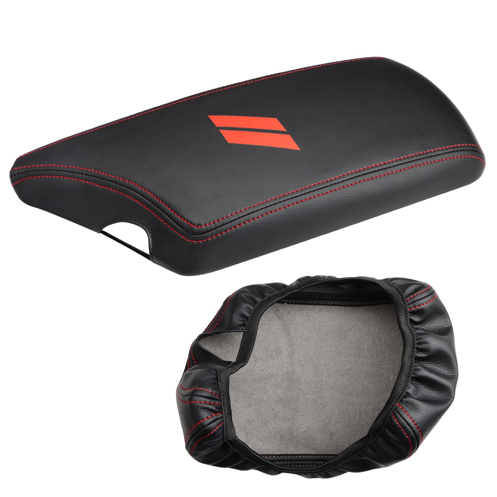 Intget Car Center Console Armrest Cover For Dodge Challenger Accessories 2023 2022 2021 2020 2019 2018 2017 2016 2015 Interior Arm Rest Seat Cover Middle Console Cover Lid Protector Pad (Red Stitches)