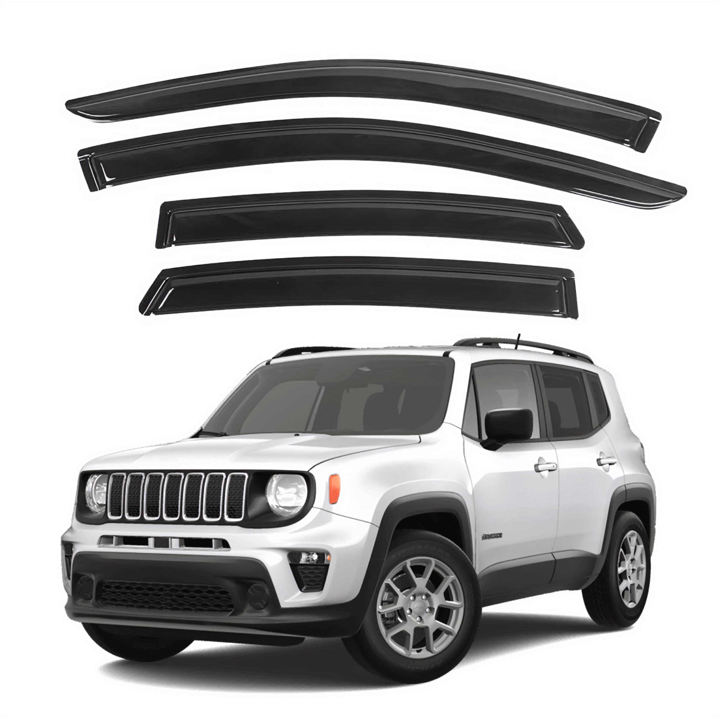 Ig Window Visor For Jeep Renegade 2015-2024, Rain Guard Tape-On Extra Durable Sun Wind Side Vent Window Deflector, 2015 2016 201