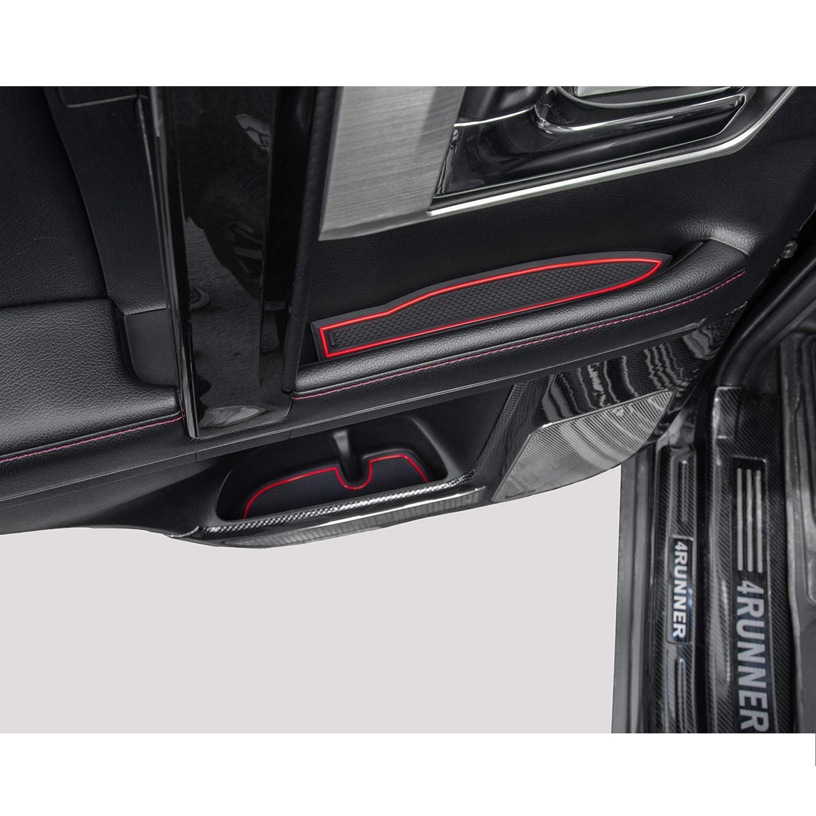 Jdmcar Liner Accessories Compatible With 2023 Toyota 4Runner 2010-2019 2020 2021 2022 - Premium Cup Holder, Console, And Door Pocket Inserts 27-Pc Set (2 Rows Of Seats) (Red Trim)