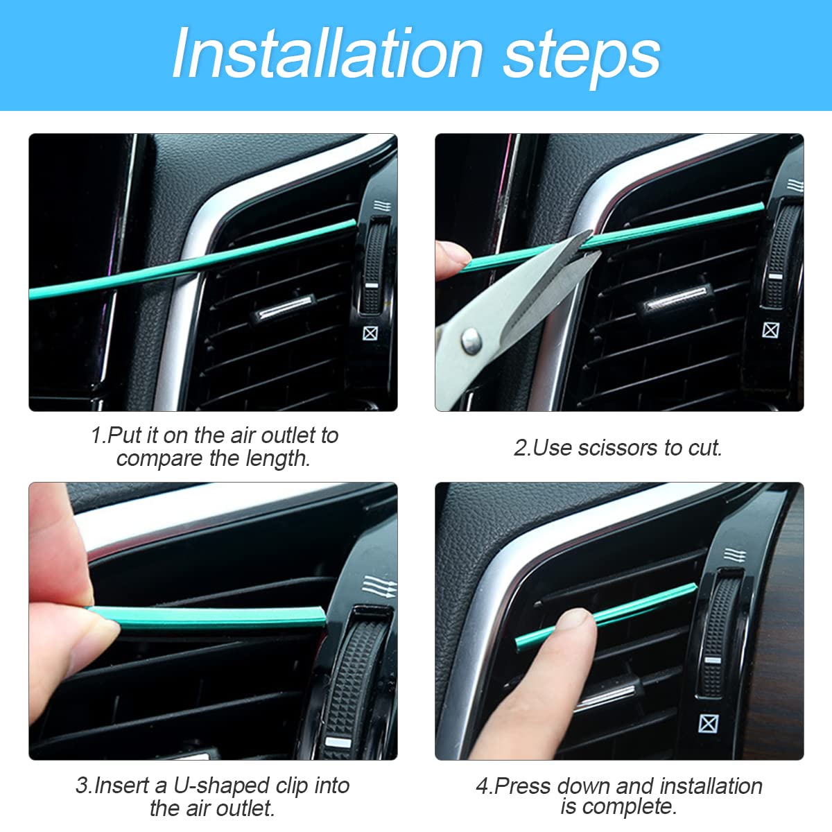 20Pcs Car Air Conditioner Decoration Strip, Auto Air Vent Outlet Chrome Diy Trim Strips, Waterproof Moulding Bendable Protection