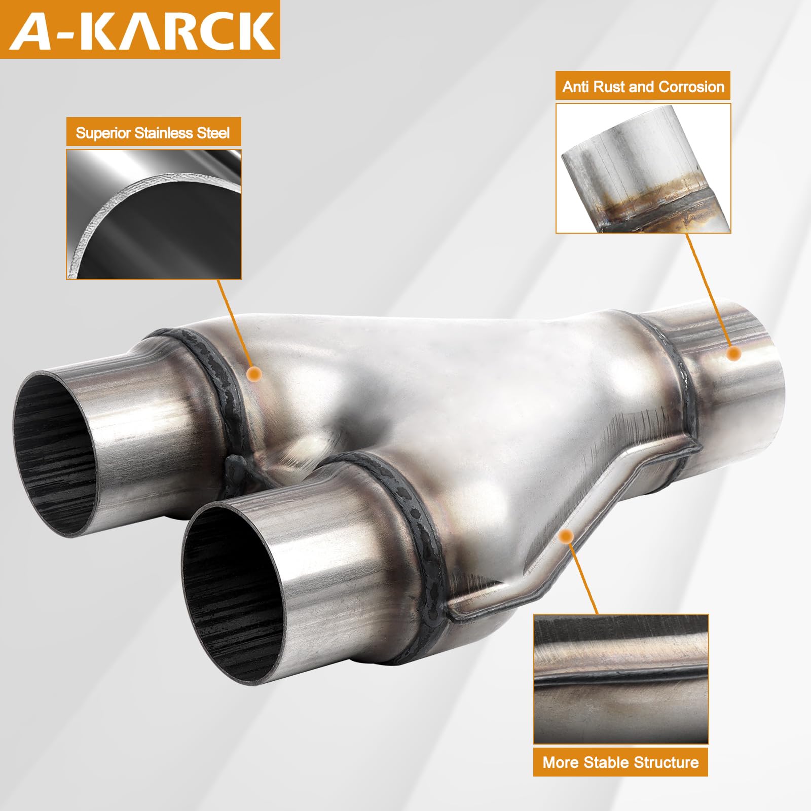Exhaust Y Pipe 2.25'' Inlet, A-Karck Stainless Steel 2'' Outlet 10'' Long Y Pipe Withstands High Temperatures