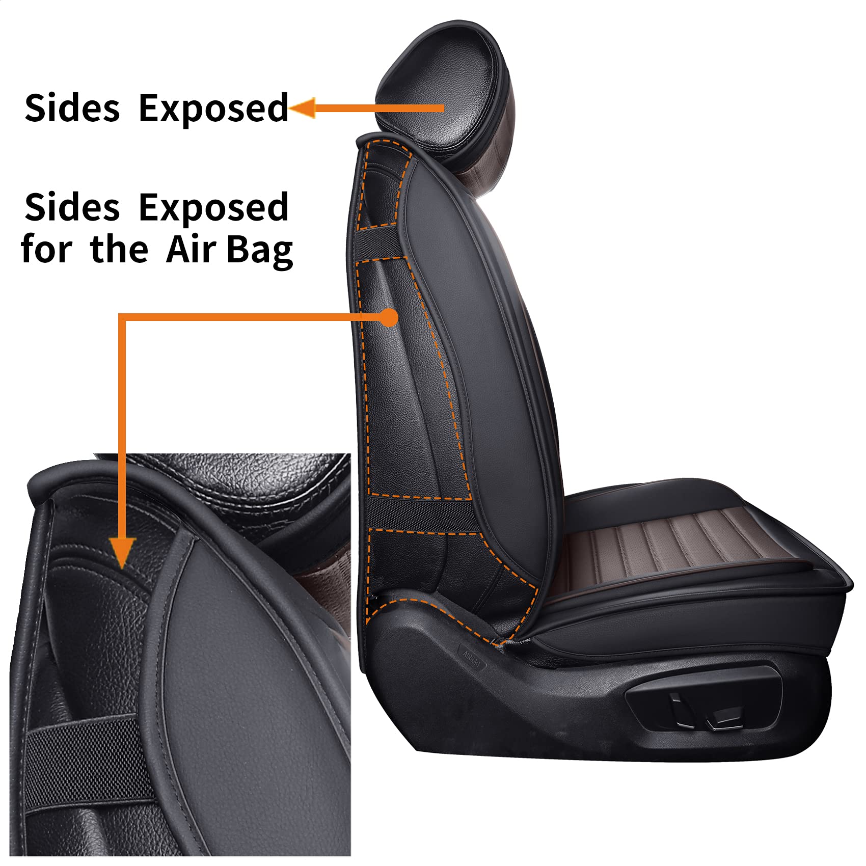 Omoka Auto Car Seat Covers With Waterproof Leather,Vehicle Cushion Cover For Cars Suv Sedan Pick-Up Truck Universal Fit Set For Most Cars(Black-Coffee, 5 Sets Full Seat)