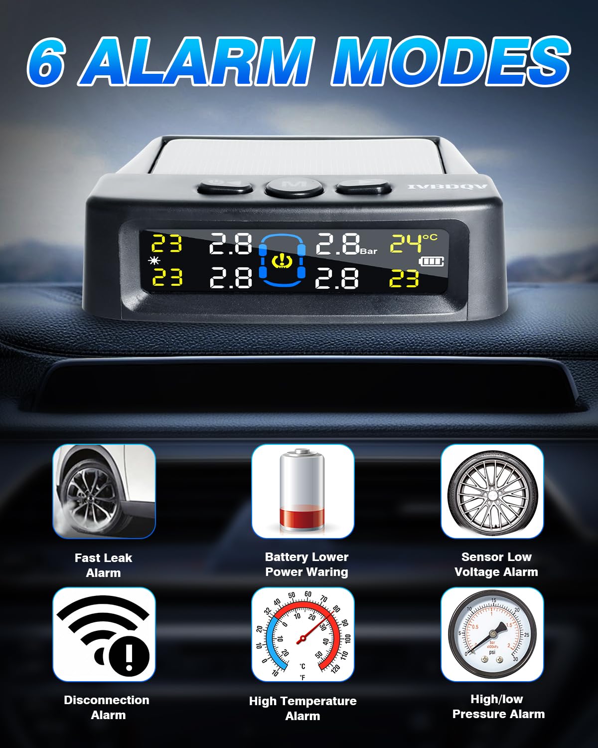 Tire Pressure Monitoring System,RV Tire Pressure Monitor System with Solar Charge or USB, Tire Monitoring System with 4 Sensors