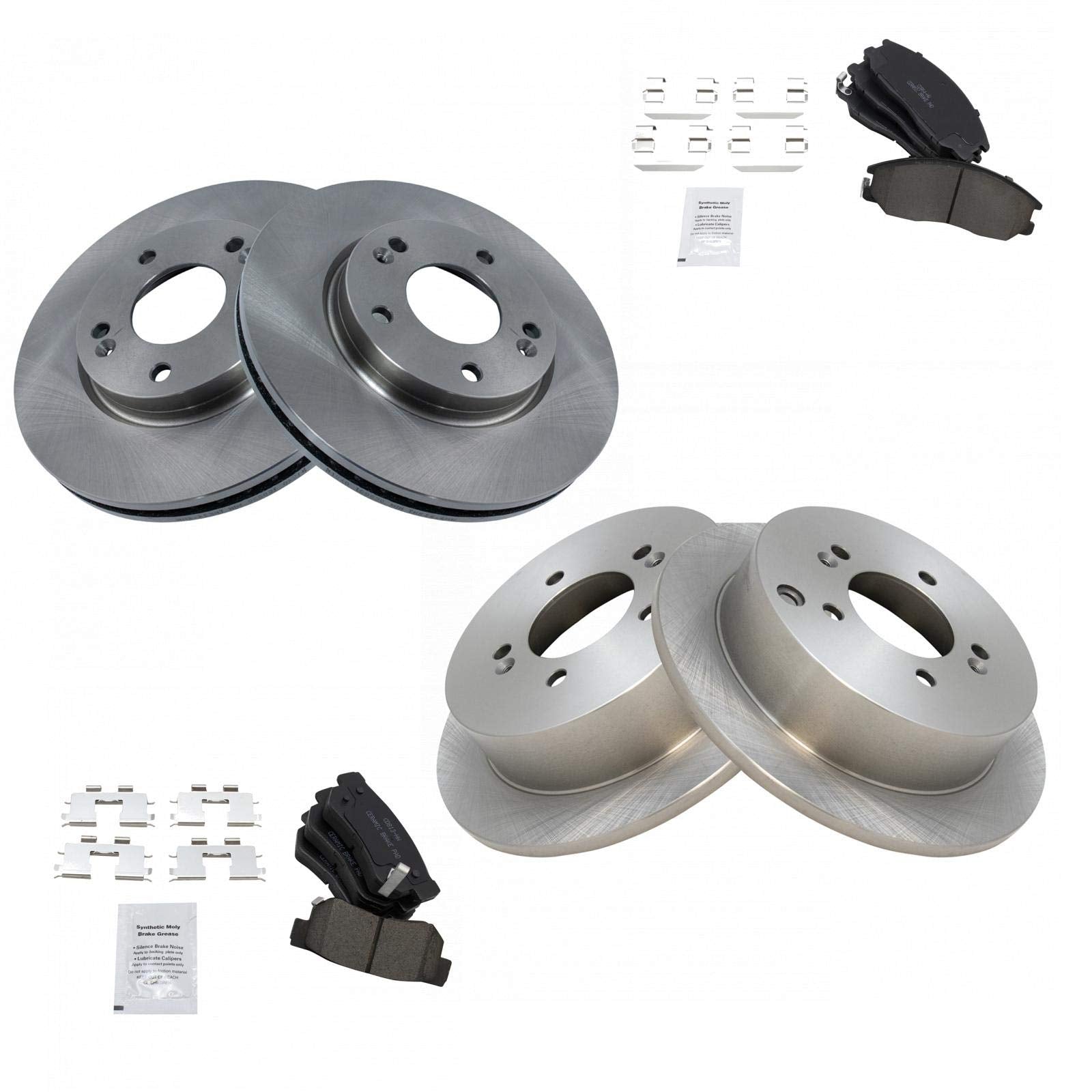 Trq Front And Rear Brake Pad & Rotor Kit Brake Pads Brake Rotor Ceramic Compatible With 2001-2005 Hyundai Santa Fe