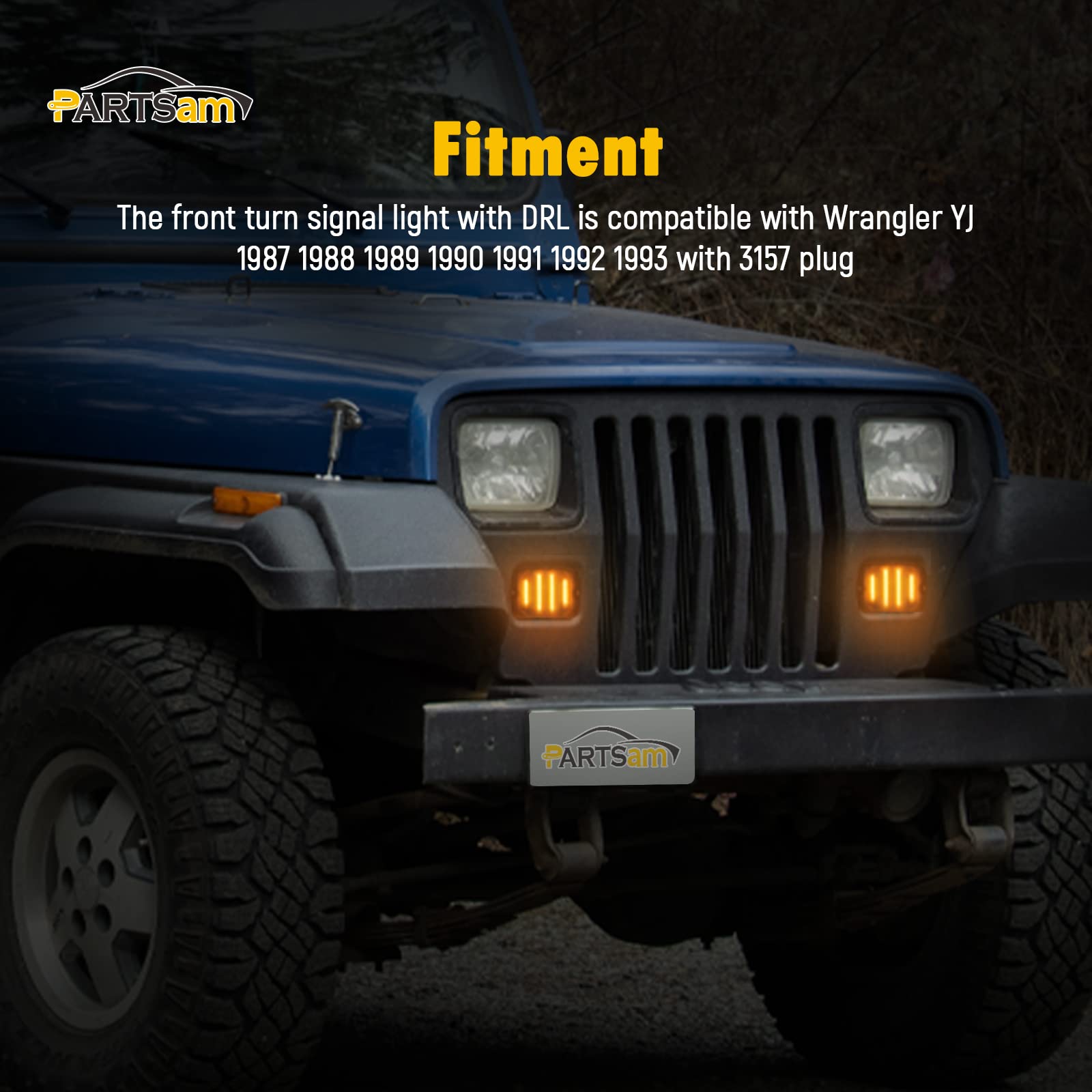 Partsam 2Pcs Front Turn Signal Lights Lamps Assembly Amber 24Led Signal Light W/White Drl Compatible With Wrangler Yj 1987-1993