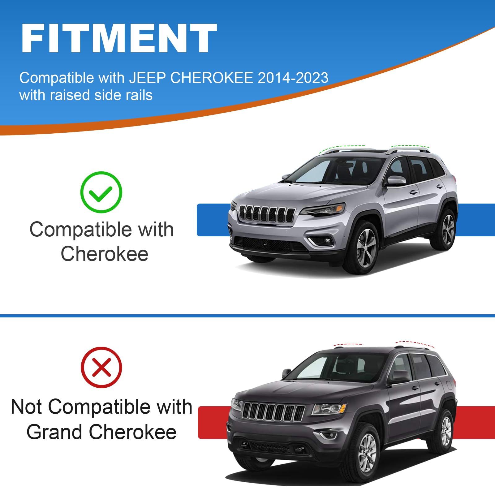 Fengyu Roof Rack Cross Bars 220Lb Compatible With Jeep Cherokee 2014-2023, Heavy Duty Lockable Aluminum Roof Rails Crossbars Car