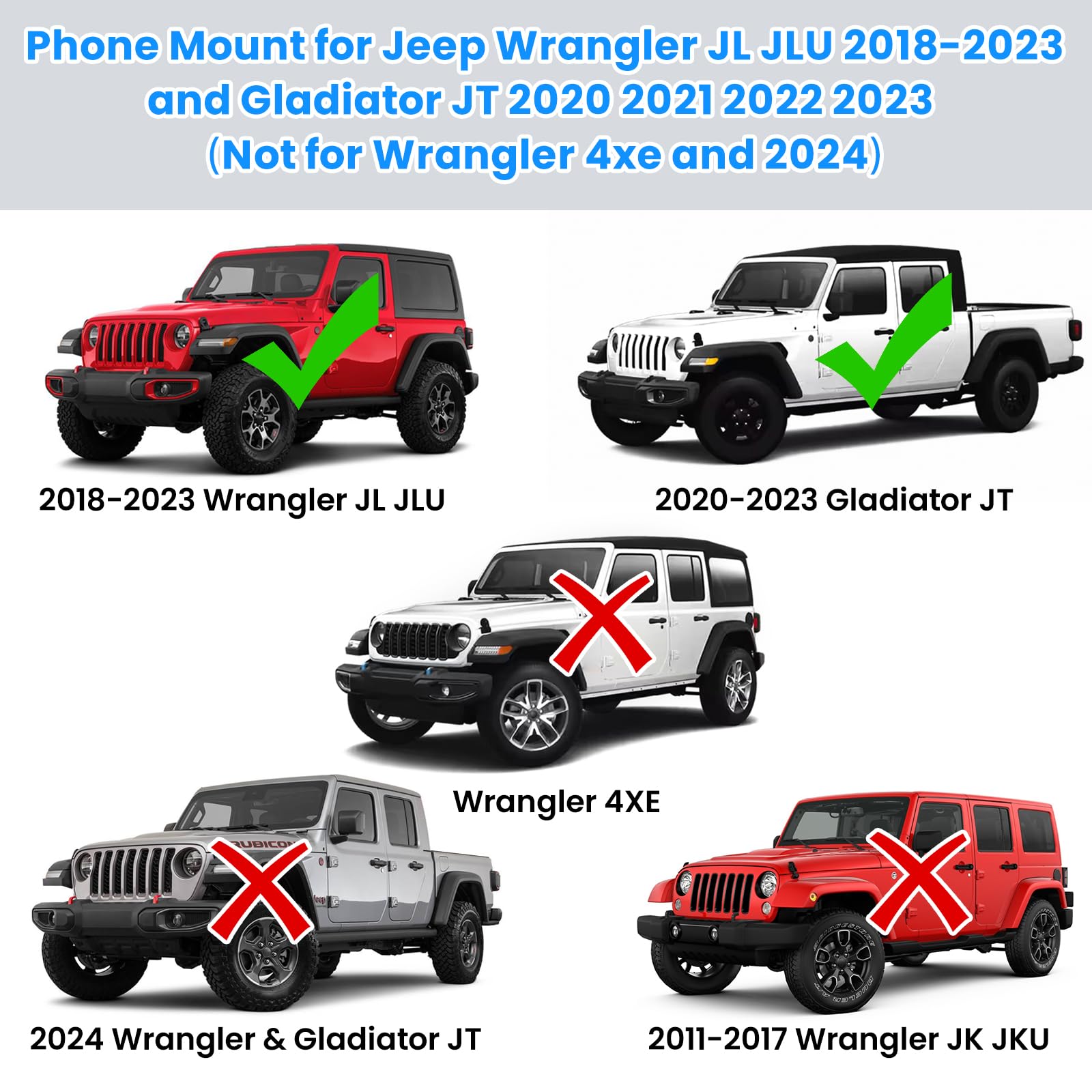 Diamooky Upgraded Metal Phone Mount For Jeep Wrangler Jl Jlu 2018-2023 And Gladiator Jt 2020 2021 2022 2023 Phone Holder Dash Mo