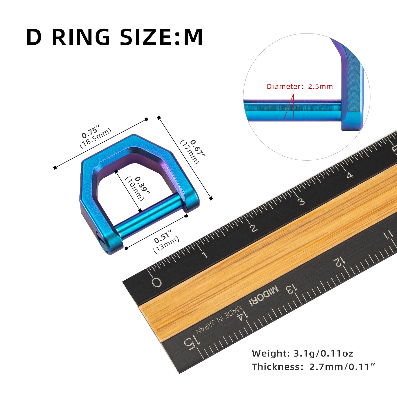 Mecarmy Ch2 Titanium D Shape Key Ring, Utility Keyring With Screw Shackle, Key Ring Car Key Tool For Everyday Carry, Keychain Holder Accessories (Blue Medium)