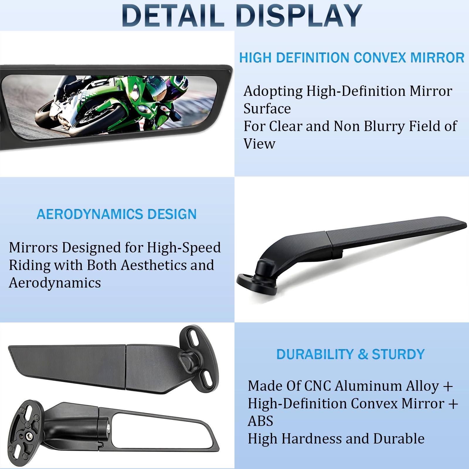 Motorcycle Rear View Mirrors, 360 Rotating Stealth Mirror, Adjustable Side Mirrors, for Honda CBR300R CBR500R CBR600RR CBR1000RR