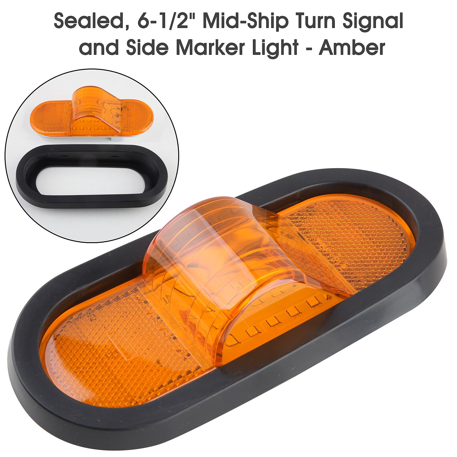 2Pcs 6.5 Inch Oval Led Side Marker Lights And Mid Ship Turn Signal Amber W/Reflex Lens Rubber Grommet Sealed W/3 Prong Wire Pigt