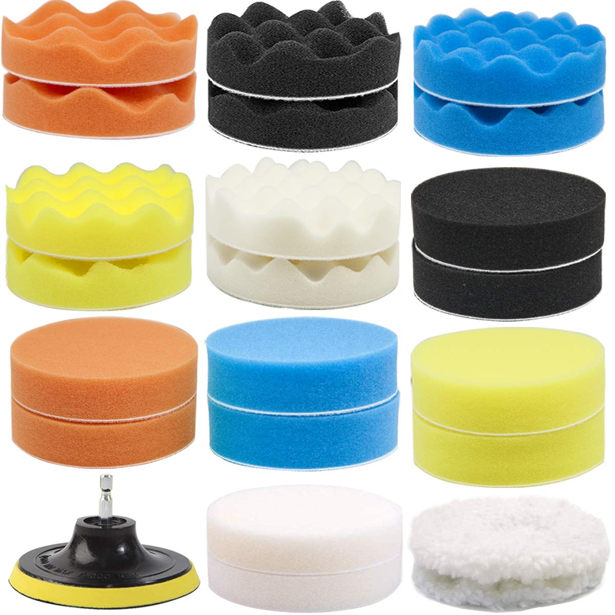 Goh Dodd 4 Inch 24 Pieces Buffing Polishing Pads, Car Foam Drill Polishing Pad Kit Sponge Pads Buffer Polisher Kit Headlight Res