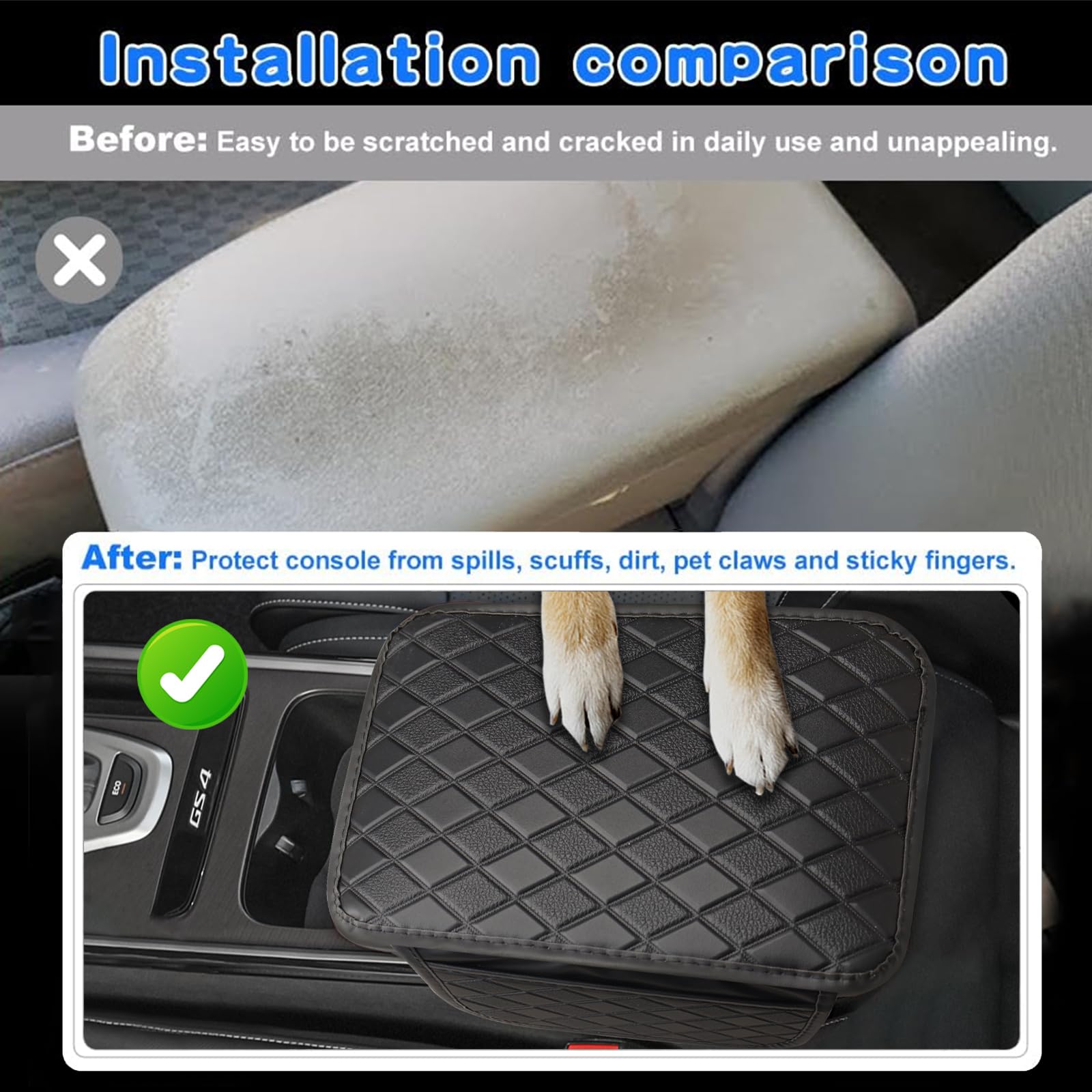 Center Console Cover Universal Armrest Cover With 2 Storage Bags Leather Car Middle Console Cover Arm Rest Cover For Car Interio